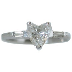 1940s 0.58 Carat Total Heart Shaped Diamond 14 Karat White Gold Engagement Ring