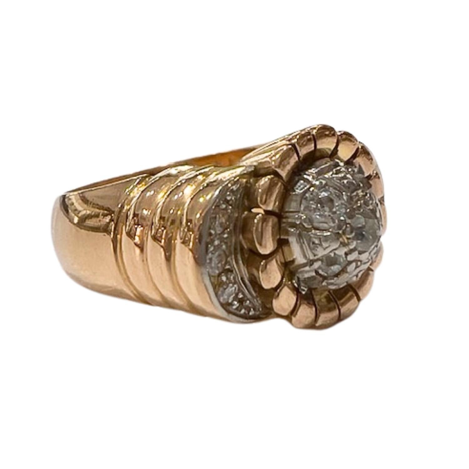 1940s  0.60 carat Diamond Gold Cocktail Ring Corte único en venta