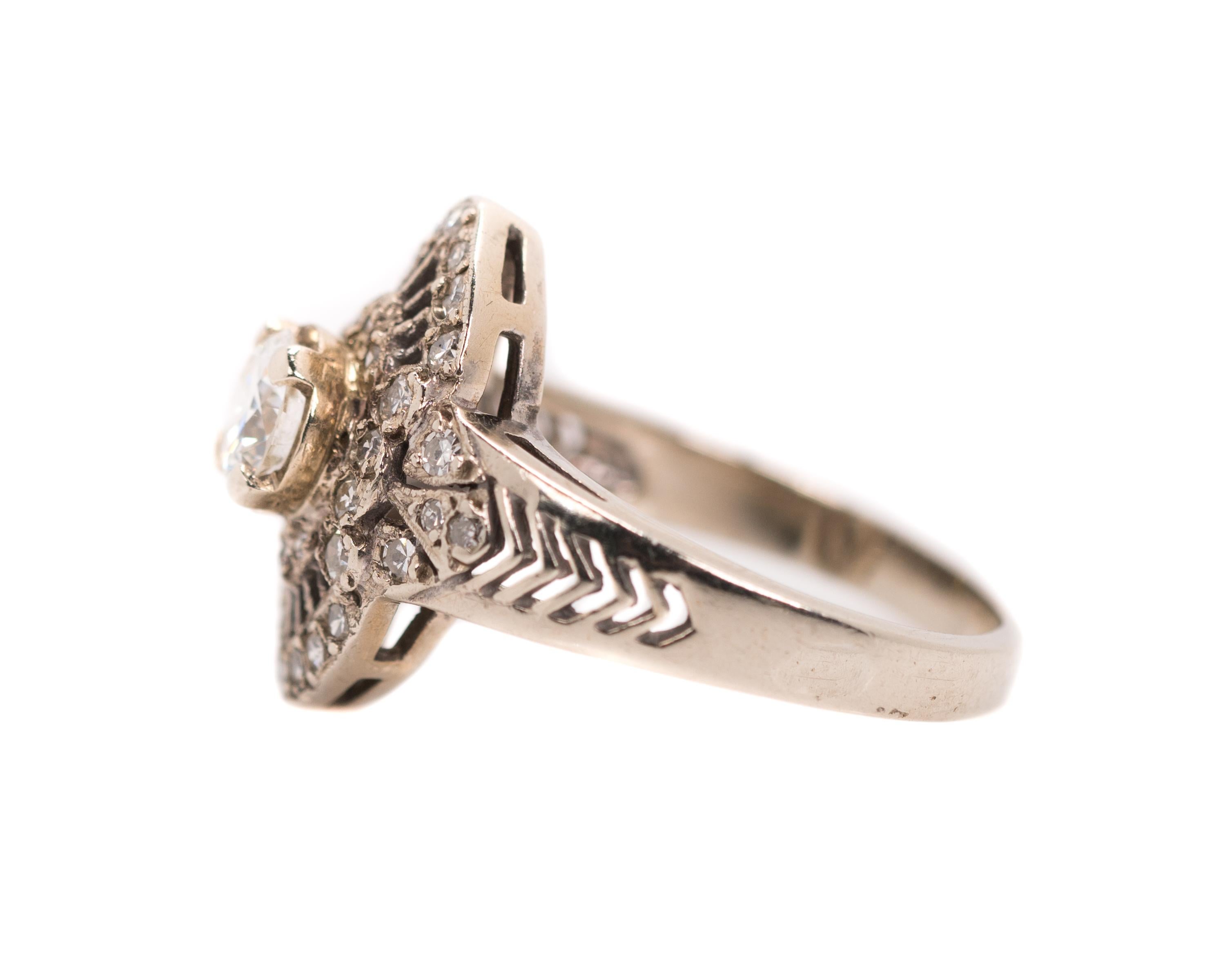 Old European Cut 1940s 0.60 Carat Old European Diamond, 14 Karat White Gold Engagement Ring