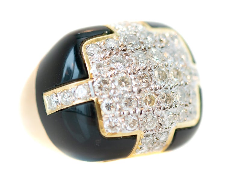 1.0 Carat Total Diamond and Onyx 18 Karat Gold Cocktail Ring For Sale ...