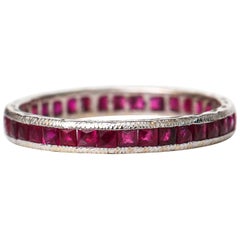 Vintage 1940s 1 Carat Ruby Eternity Band in 18 Karat White Gold