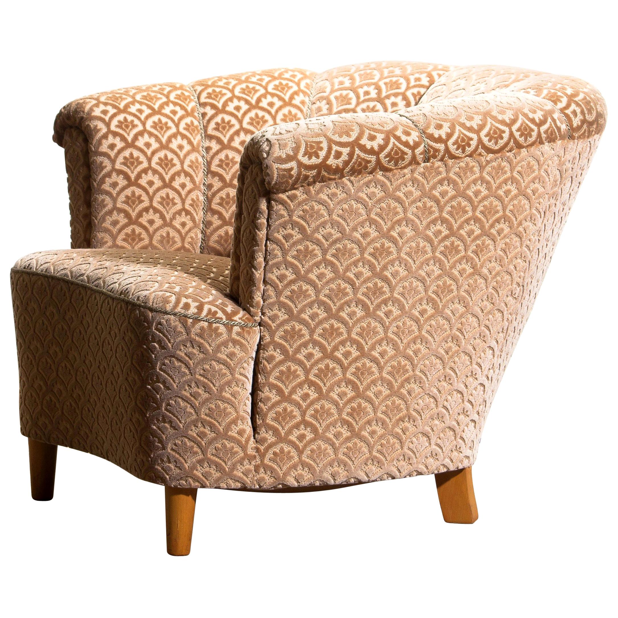 Mid-Century Modern 1940s, 1 Velvet Jacquard Club Cocktail Chair from Sweden