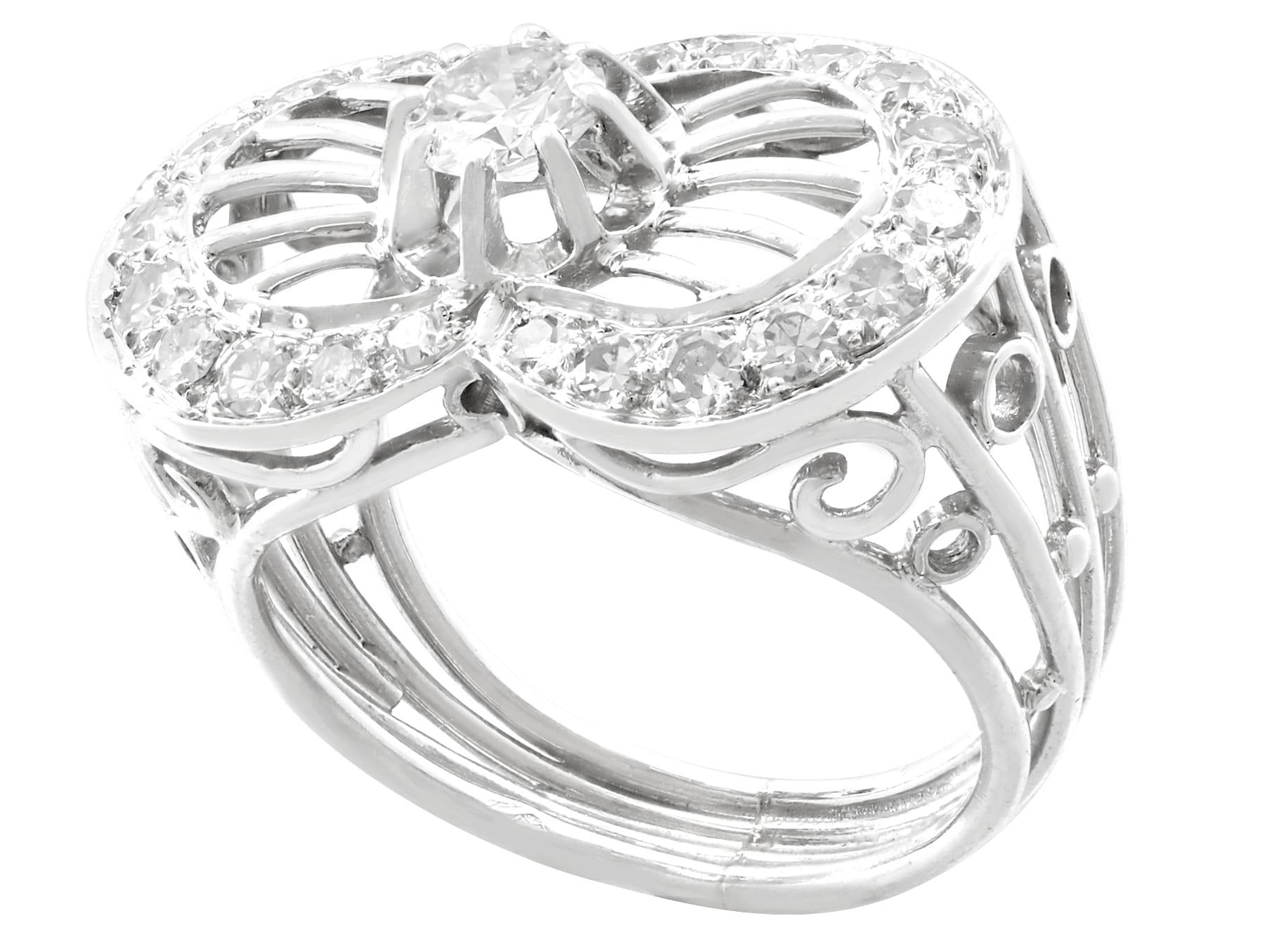 Women's 1940s, 1.06 Carat Diamond and Platinum Cocktail Ring For Sale