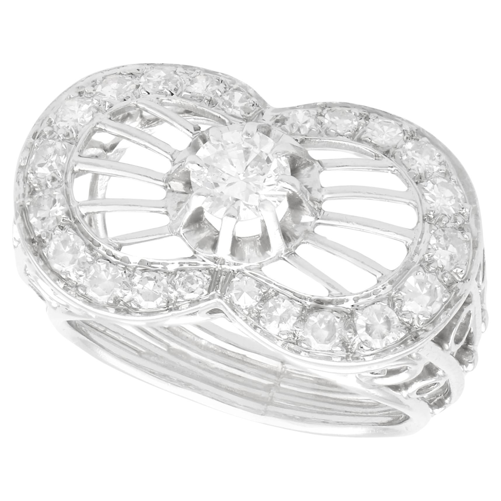1940s, 1.06 Carat Diamond and Platinum Cocktail Ring For Sale