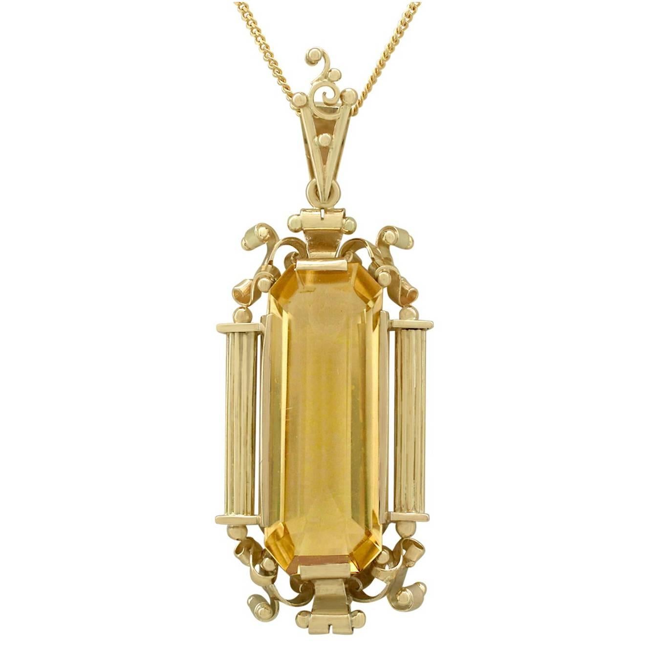 1940s 10.98 Carat Citrine and Yellow Gold Pendant