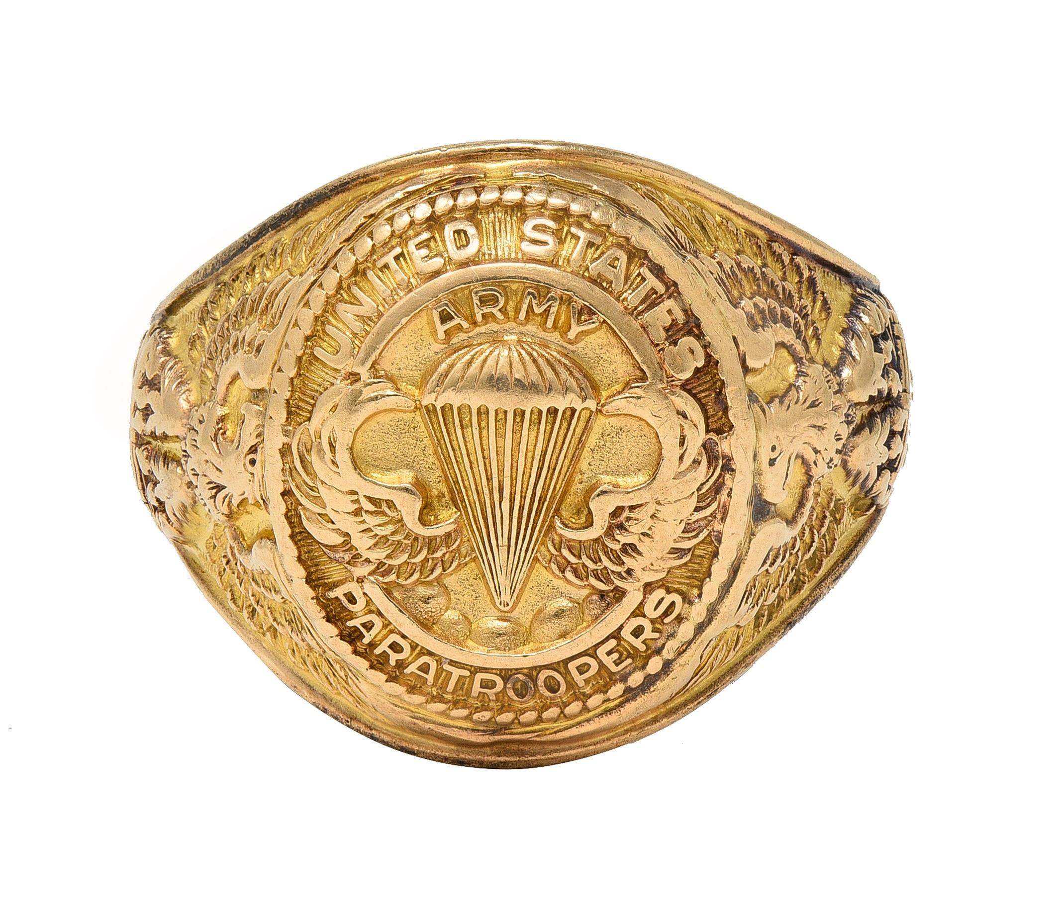 Anello con sigillo da uomo in oro 10 carati del 1940, risalente alla seconda guerra mondiale, per paracadutisti dell'U.S. Army in vendita