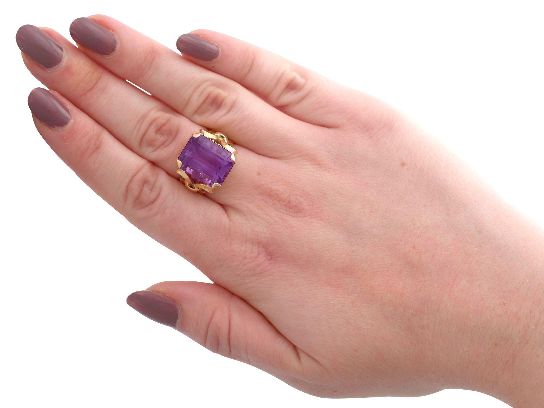 1940s, 11.34 Carat Emerald Cut Amethyst Yellow Gold Cocktail Ring 1