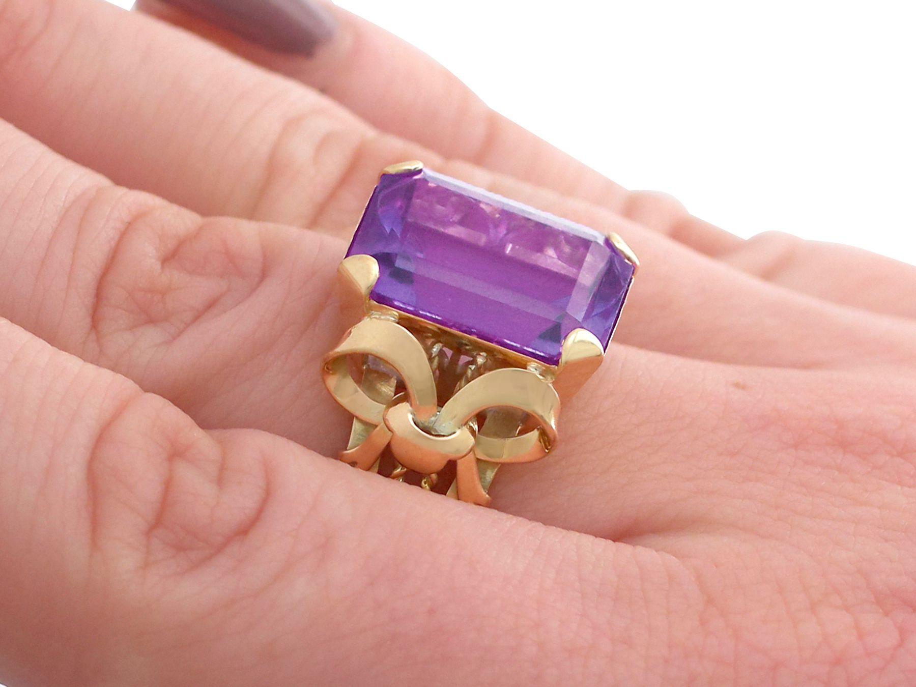 1940s, 11.34 Carat Emerald Cut Amethyst Yellow Gold Cocktail Ring 2
