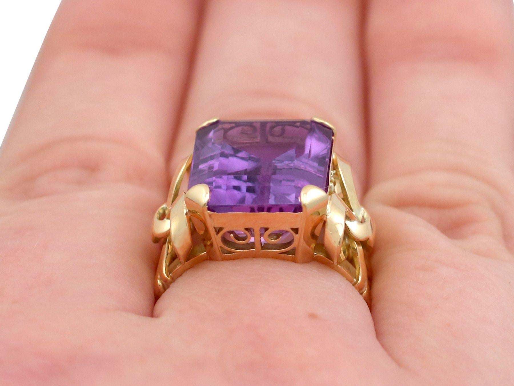 1940s, 11.34 Carat Emerald Cut Amethyst Yellow Gold Cocktail Ring 3