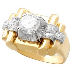 1940s 1.18 Carat Diamond and Yellow Gold Platinum Set Cocktail Ring