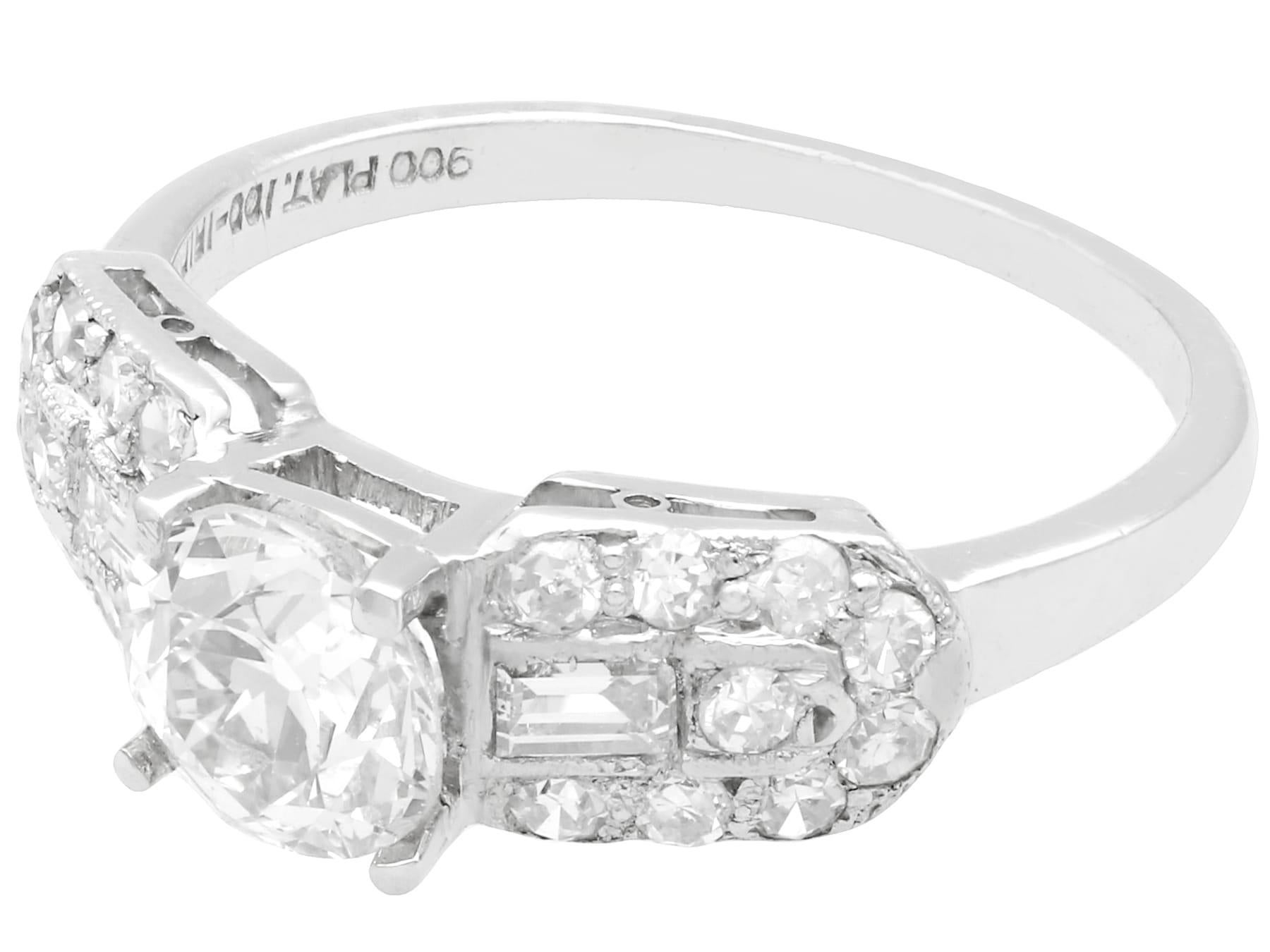 Round Cut 1940s 1.20 Carat Diamond and Platinum Engagement Ring For Sale