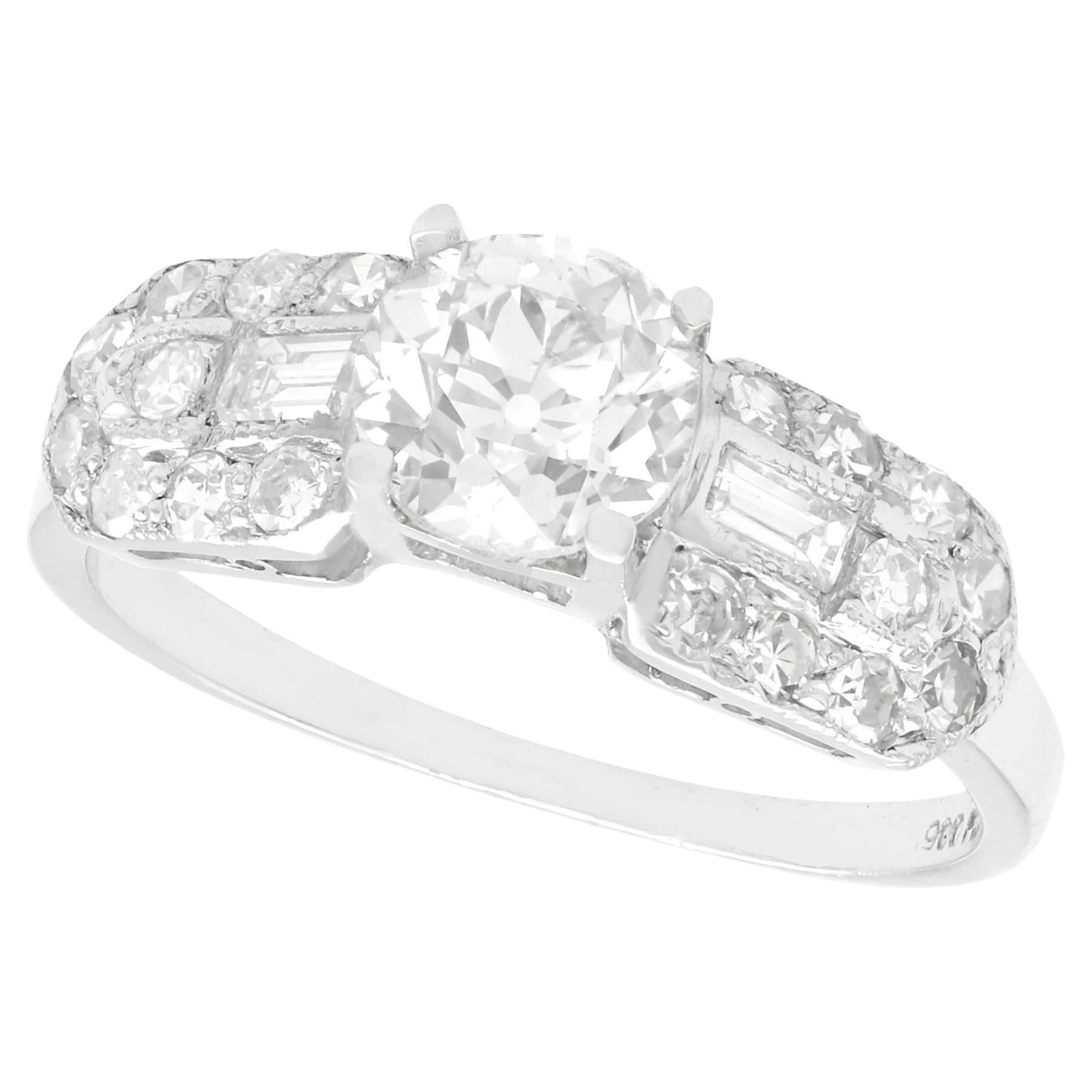 1940s 1.20 Carat Diamond and Platinum Engagement Ring For Sale