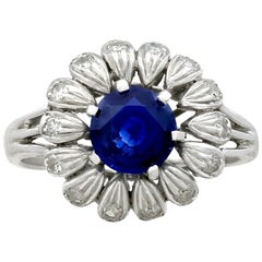 1940s 1.20 Carat Sapphire and Diamond White Gold Cocktail Ring