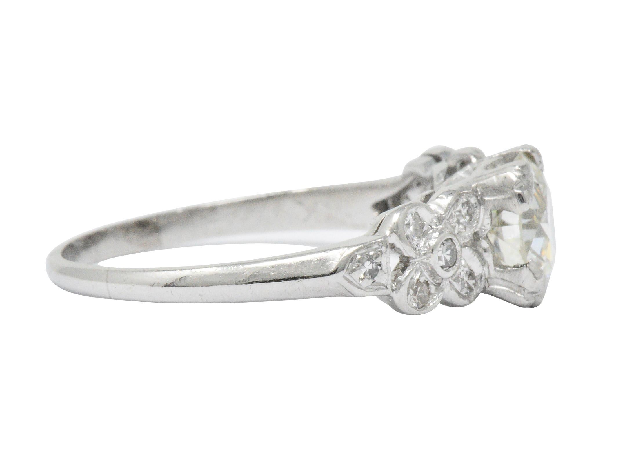 Retro 1.21 Carats Diamond Platinum Floral Engagement Ring GIA In Excellent Condition In Philadelphia, PA