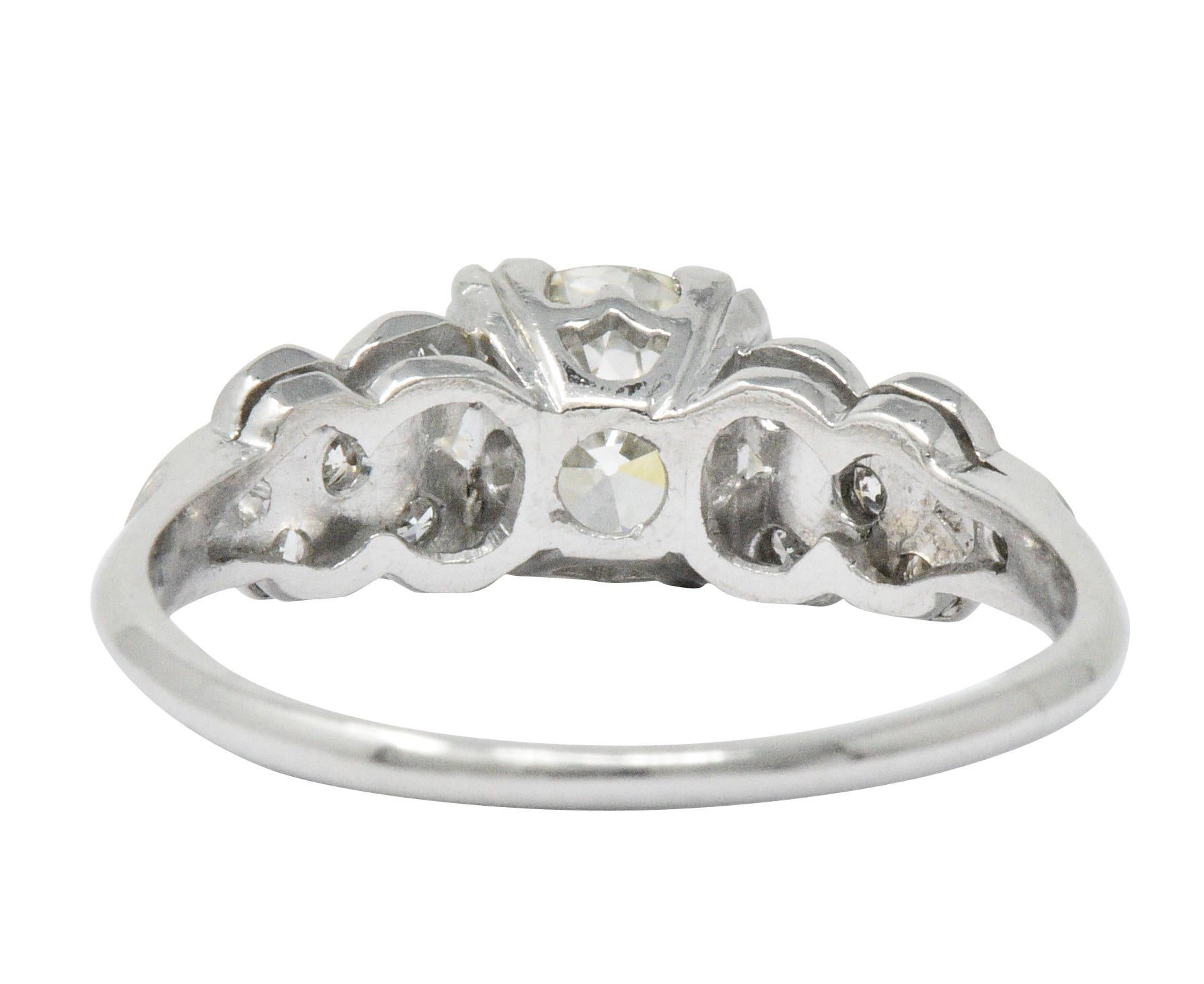 Women's or Men's Retro 1.21 Carats Diamond Platinum Floral Engagement Ring GIA