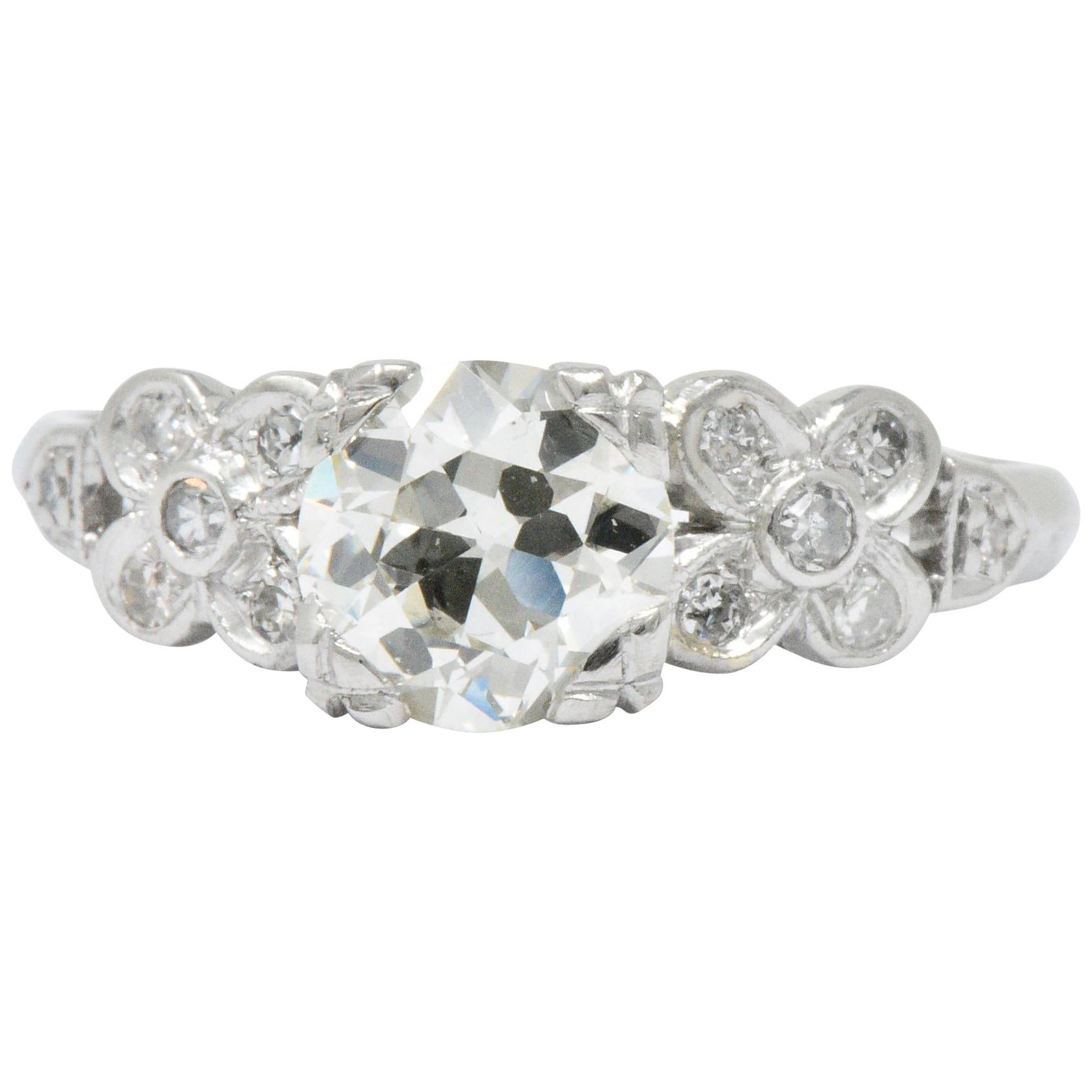 Retro 1.21 Carats Diamond Platinum Floral Engagement Ring GIA