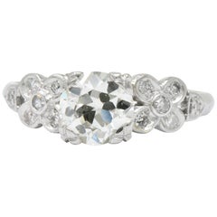 Vintage 1.21 Carats Diamond Platinum Floral Engagement Ring GIA