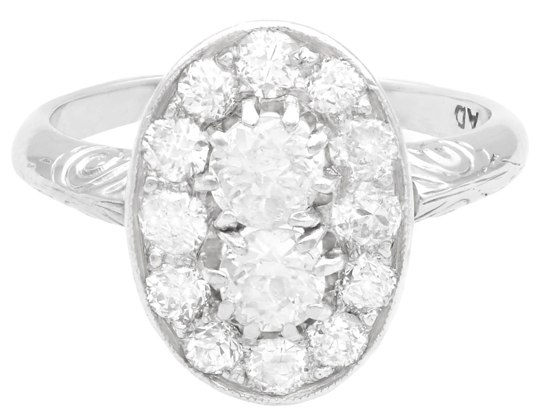 Round Cut 1940s 1.26 Carat Diamond and White Gold Platinum Set Cocktail Ring For Sale