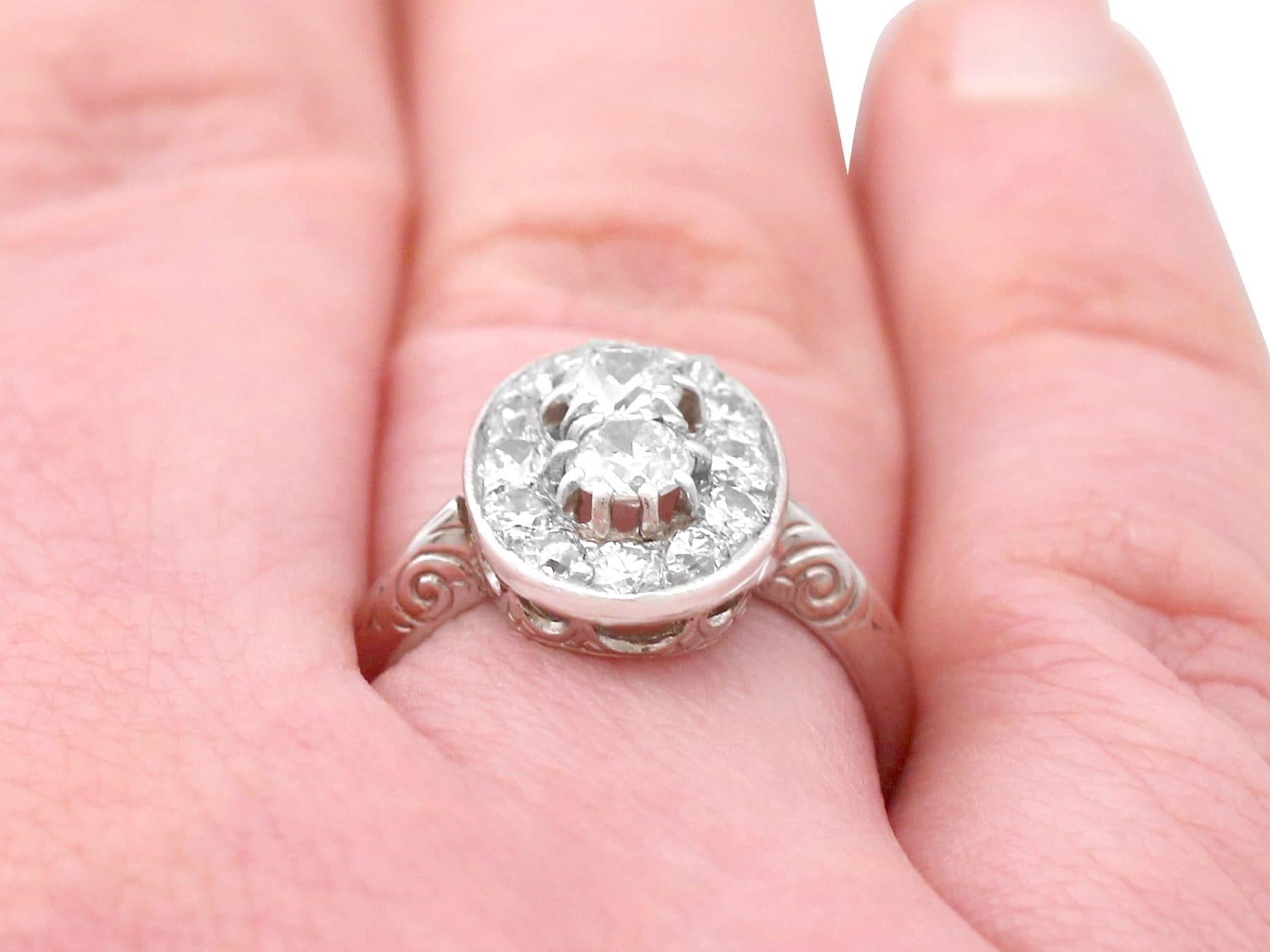 1940s 1.26 Carat Diamond and White Gold Platinum Set Cocktail Ring For Sale 2