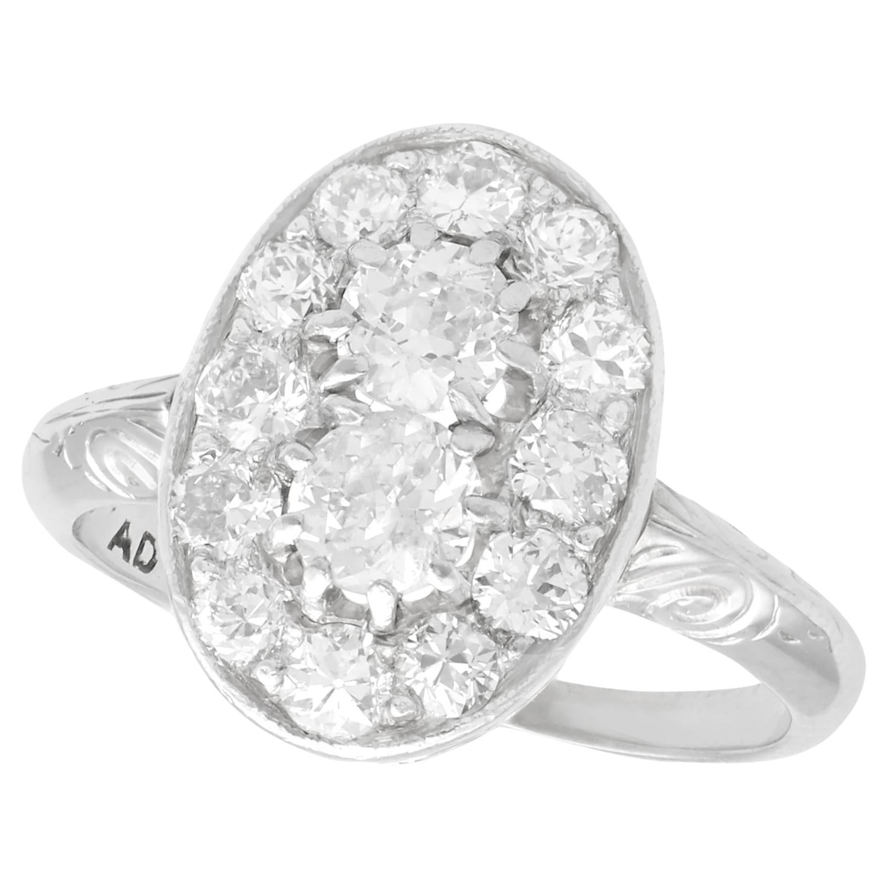 1940s 1.26 Carat Diamond and White Gold Platinum Set Cocktail Ring For Sale