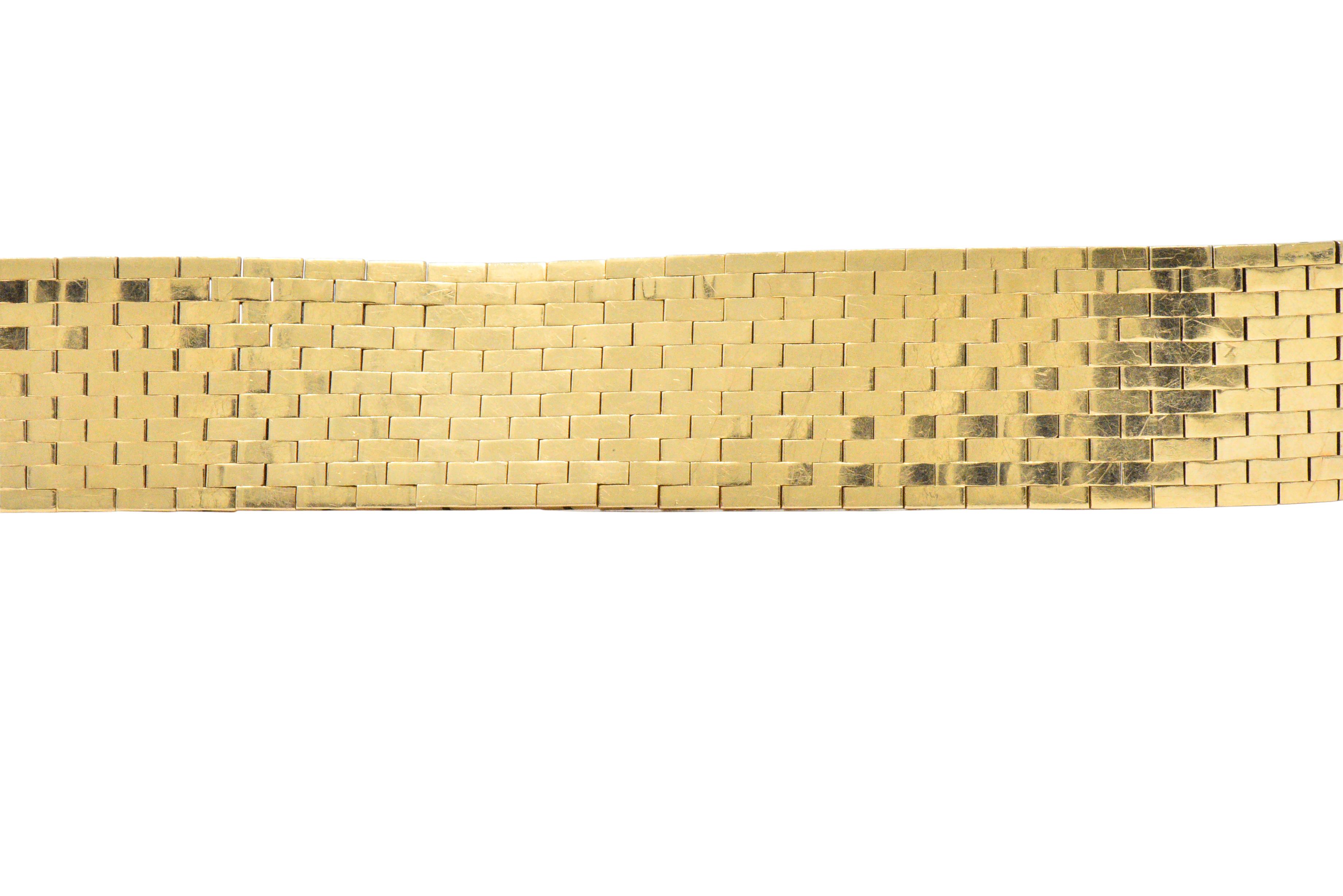 1940s 1.37 Carat Ruby Diamond 14 Karat Gold Jarretière Buckle Link Bracelet 1