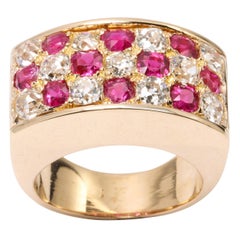 1940s 14 Karat Gold, Burmese Ruby and 2.5 Karat European Cut Diamond Ring