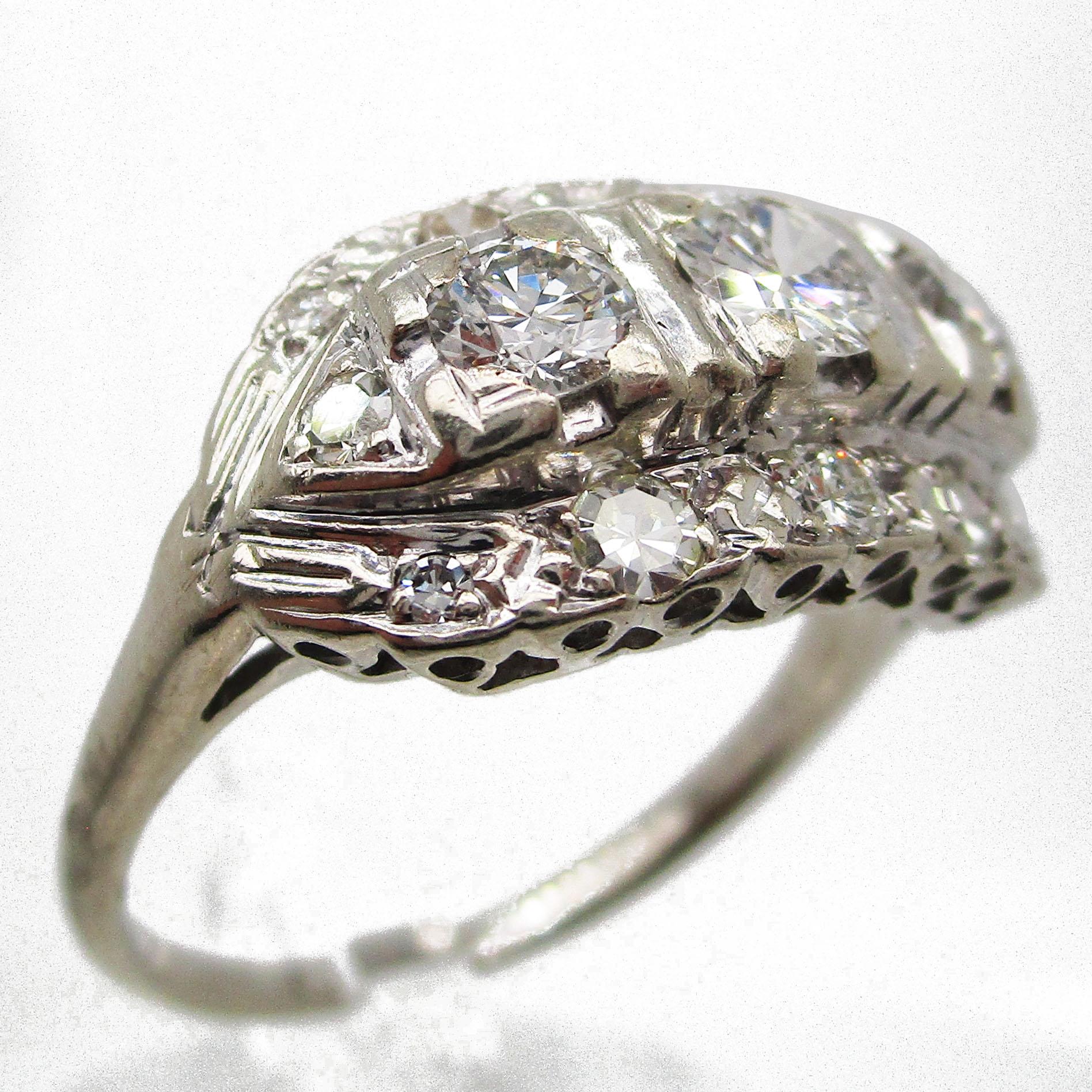 Art Deco 1940s 14 Karat White Gold Diamond Ring