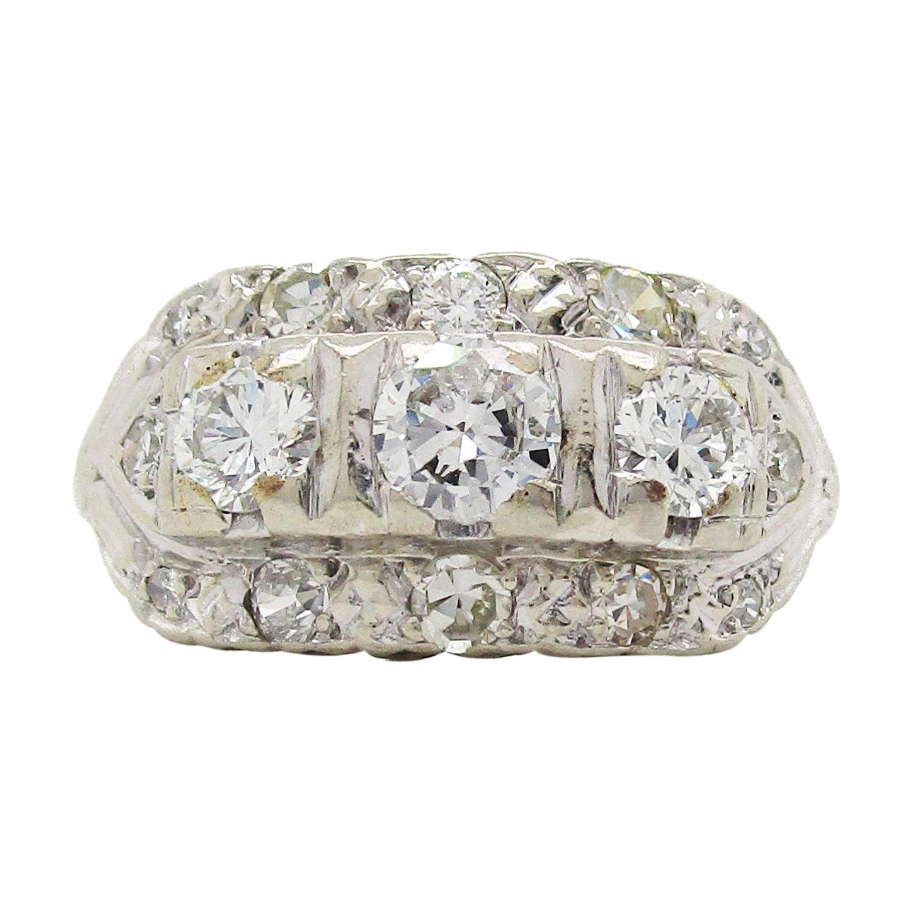 1940s 14 Karat White Gold Diamond Ring