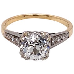 Bague en or jaune 14 carats et platine avec diamants taille européenne de 1,56 carat, années 1940
