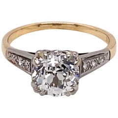 1940s 14 Karat Yellow Gold and Platinum 1.56 Carat European Cut Diamond Ring