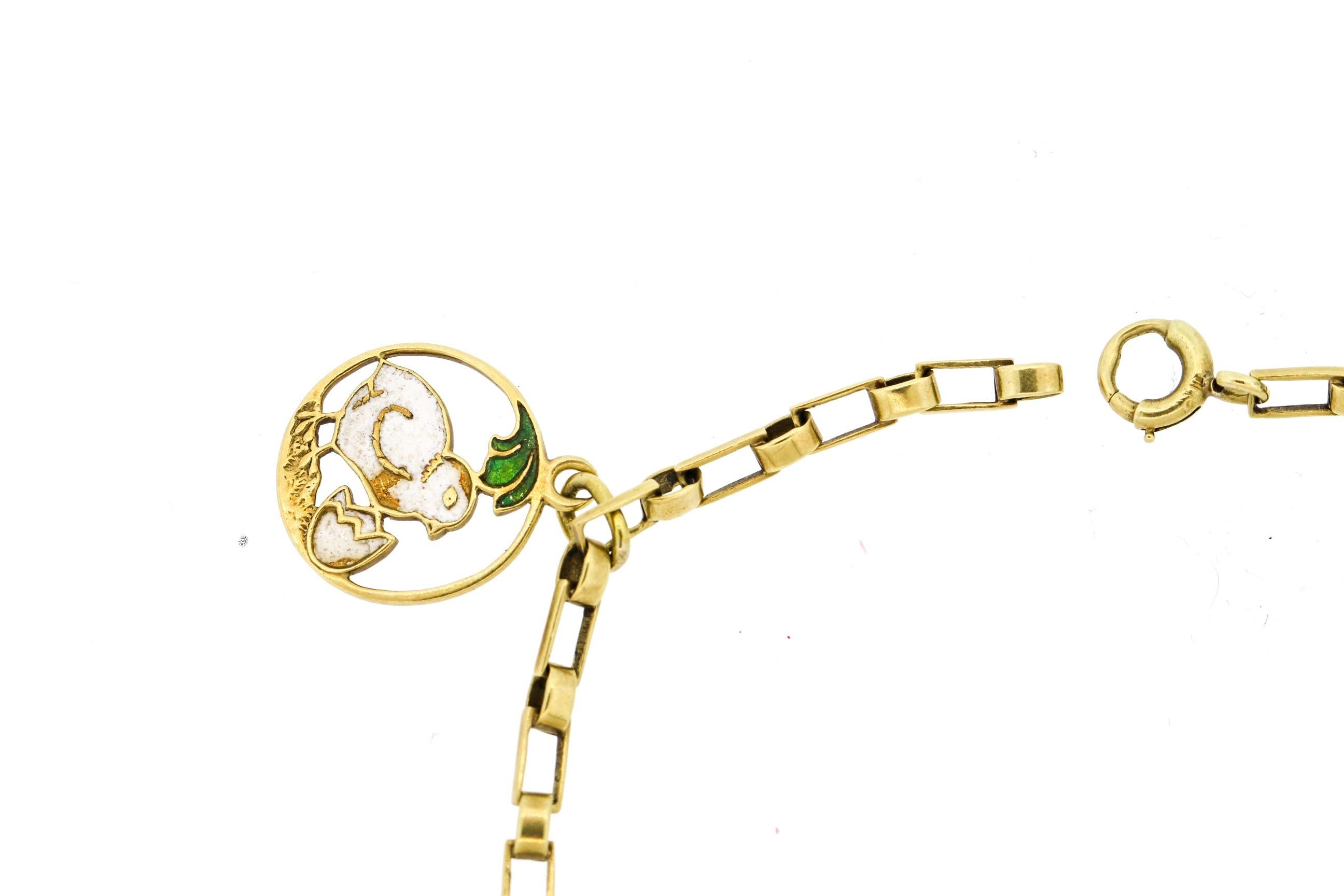 1940s 14 Karat Yellow Gold Enamel Charm Bracelet 3