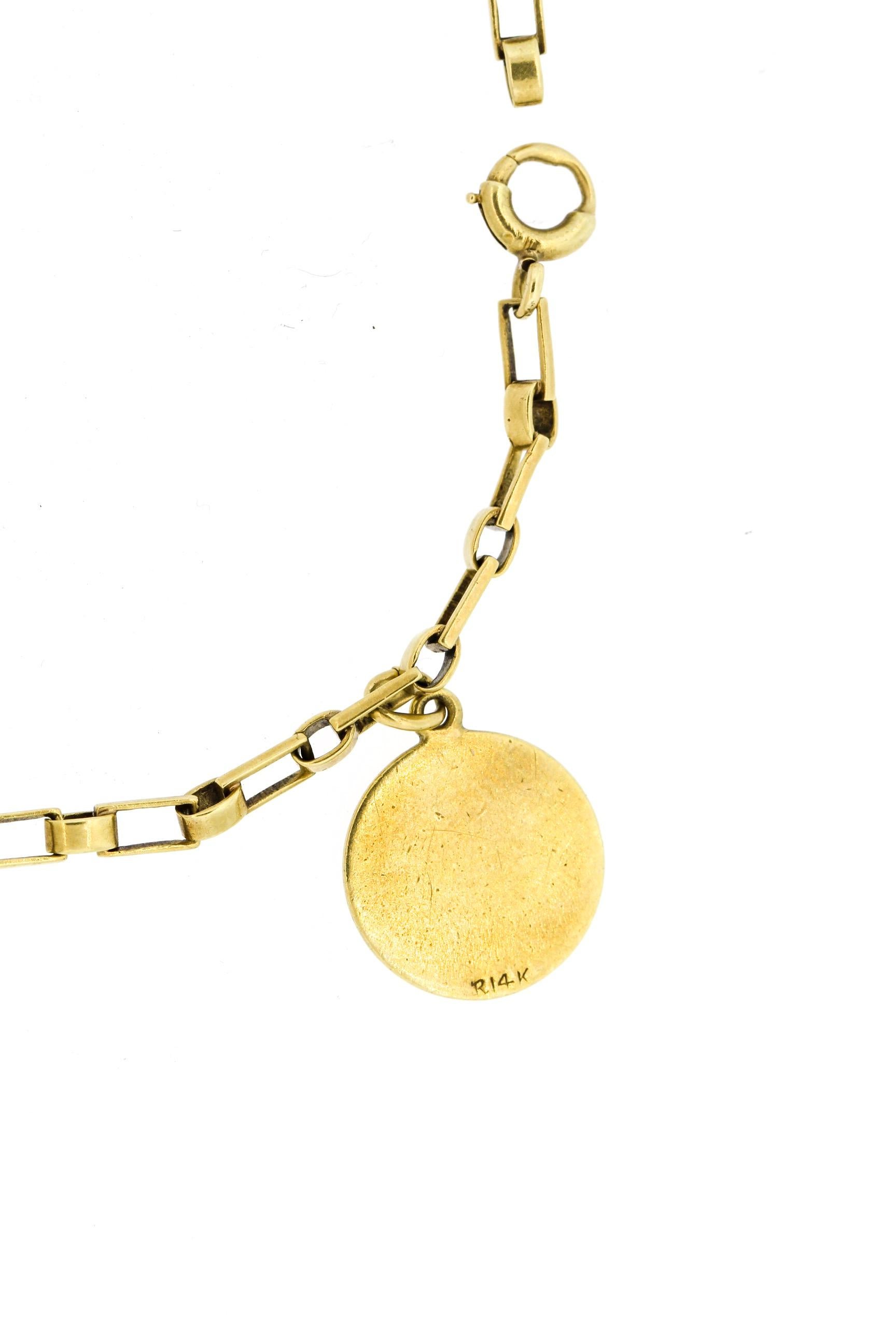 1940s 14 Karat Yellow Gold Enamel Charm Bracelet 4