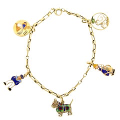 Vintage 1940s 14 Karat Yellow Gold Enamel Charm Bracelet