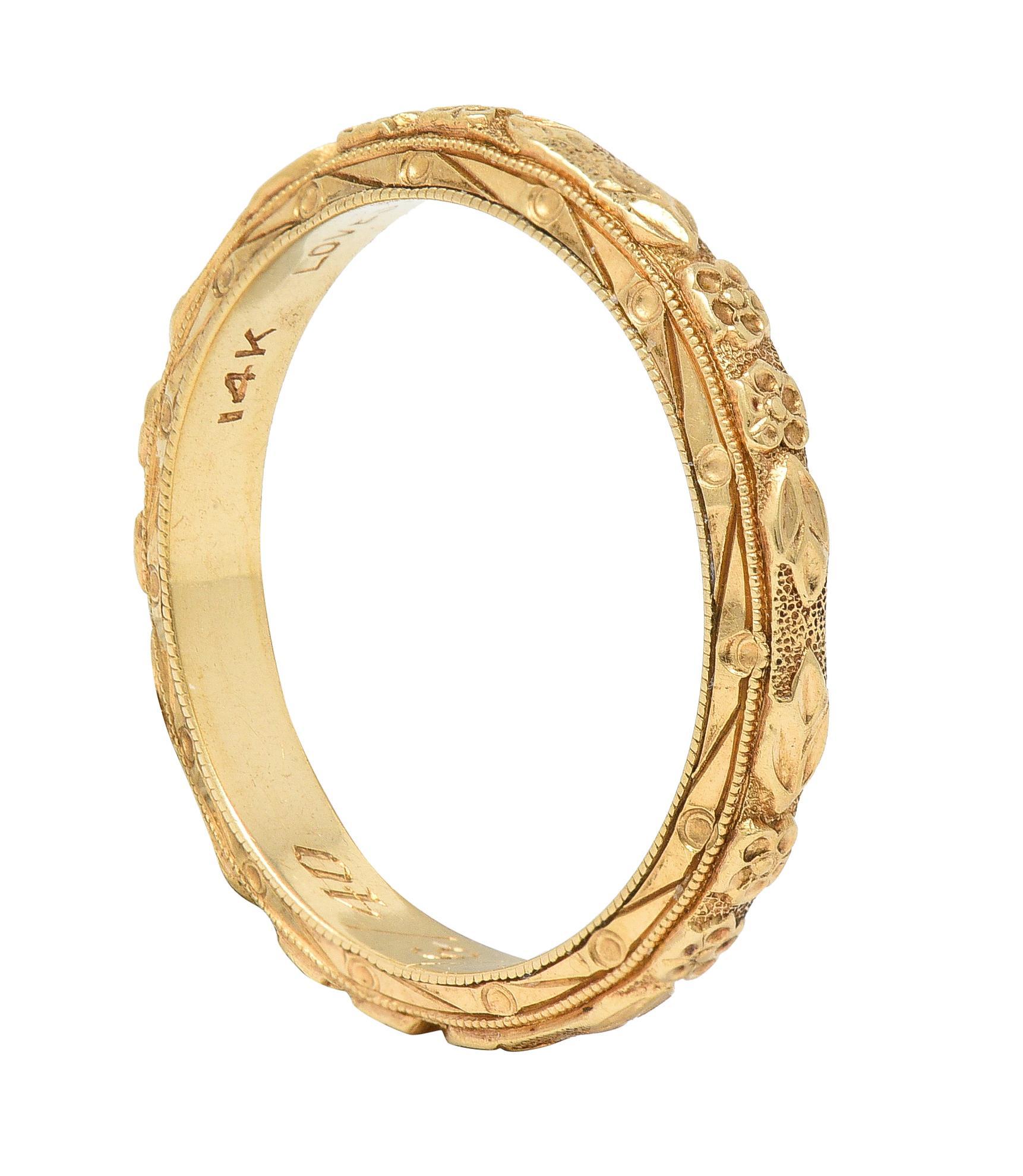 1940's 14 Karat Yellow Gold Orange Blossom Vintage Wedding Band Ring 2