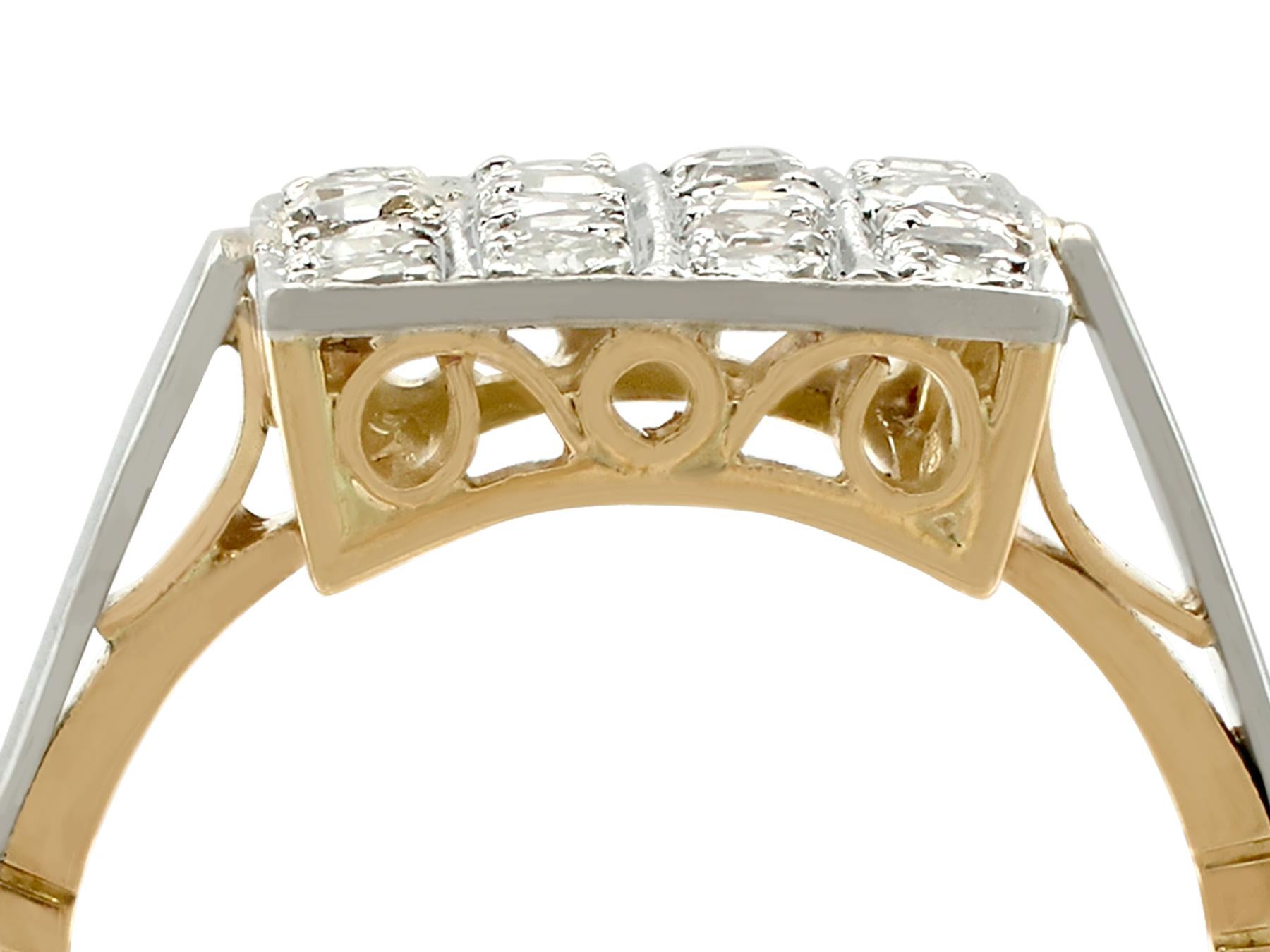 A fine and impressive 1.42 carat diamond and 18 karat yellow gold, 18 karat white gold set dress ring; part of our diverse vintage jewelry collections.

This fine and impressive rectangular shaped diamond dress ring has been crafted in 18k yellow