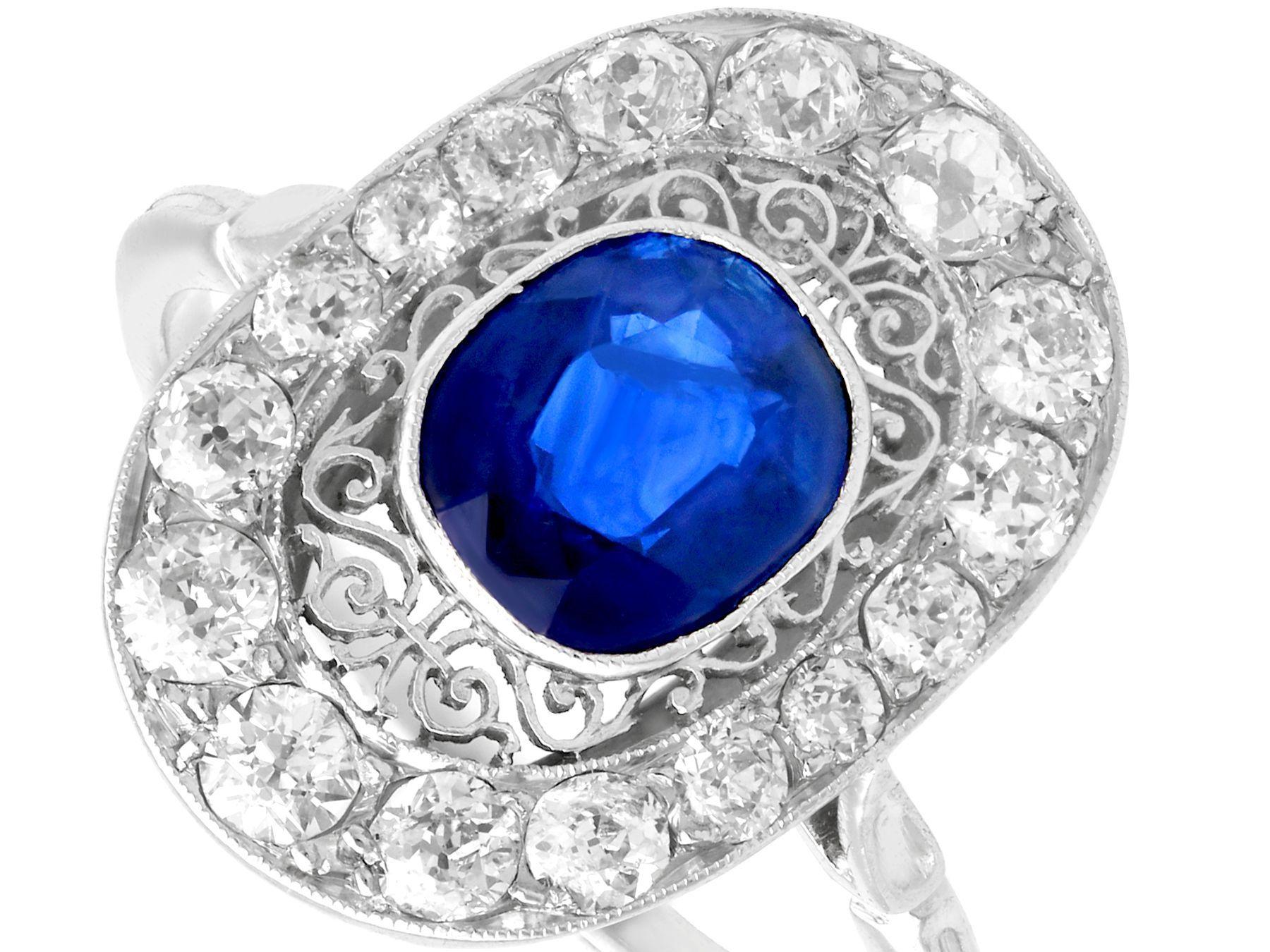 Round Cut 1940s 1.43 Carat Sapphire and Diamond Platinum Cocktail Ring For Sale
