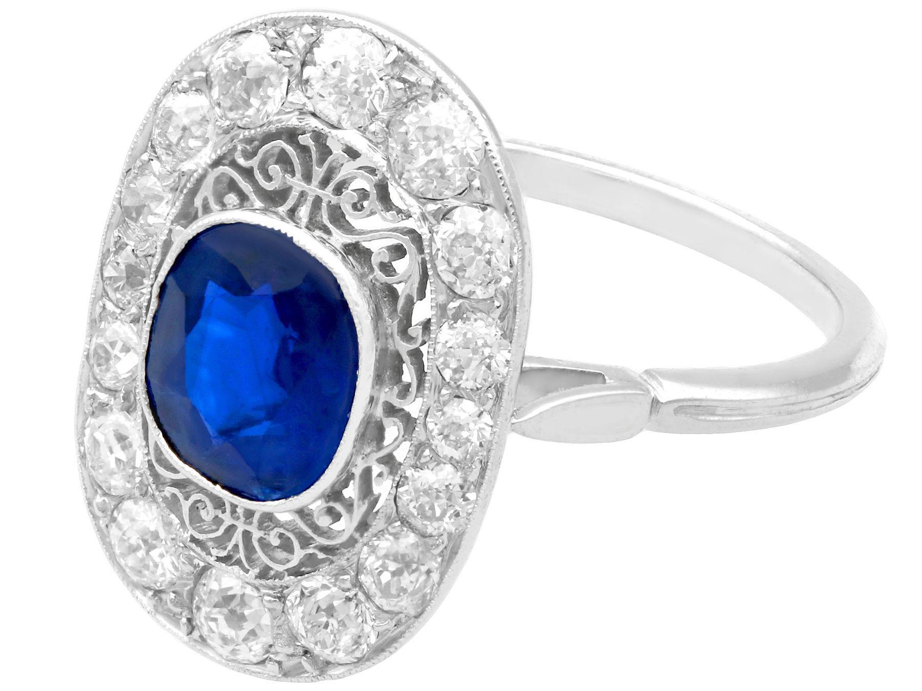 1940s 1.43 Carat Sapphire and Diamond Platinum Cocktail Ring In Excellent Condition For Sale In Jesmond, Newcastle Upon Tyne