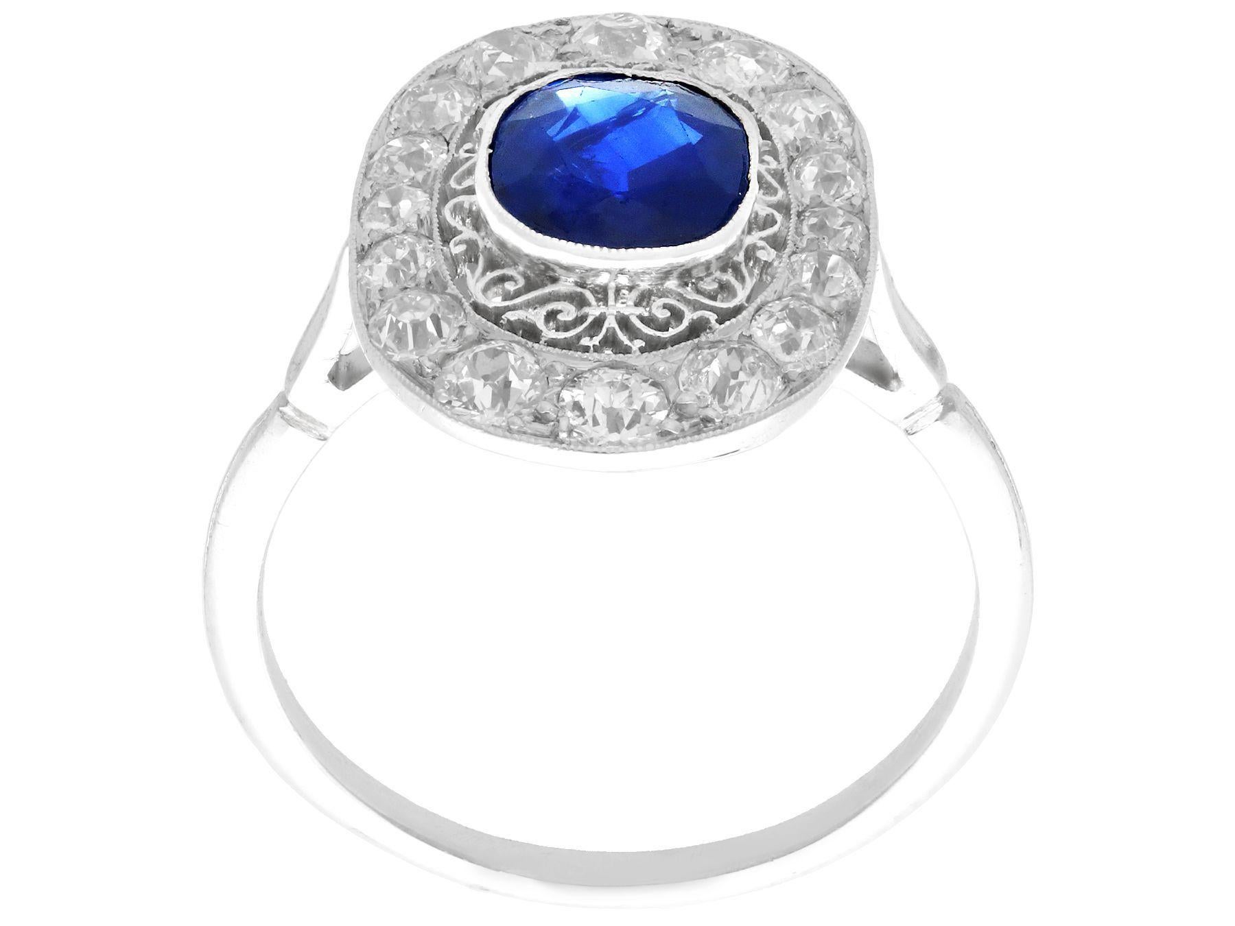 Women's 1940s 1.43 Carat Sapphire and Diamond Platinum Cocktail Ring For Sale