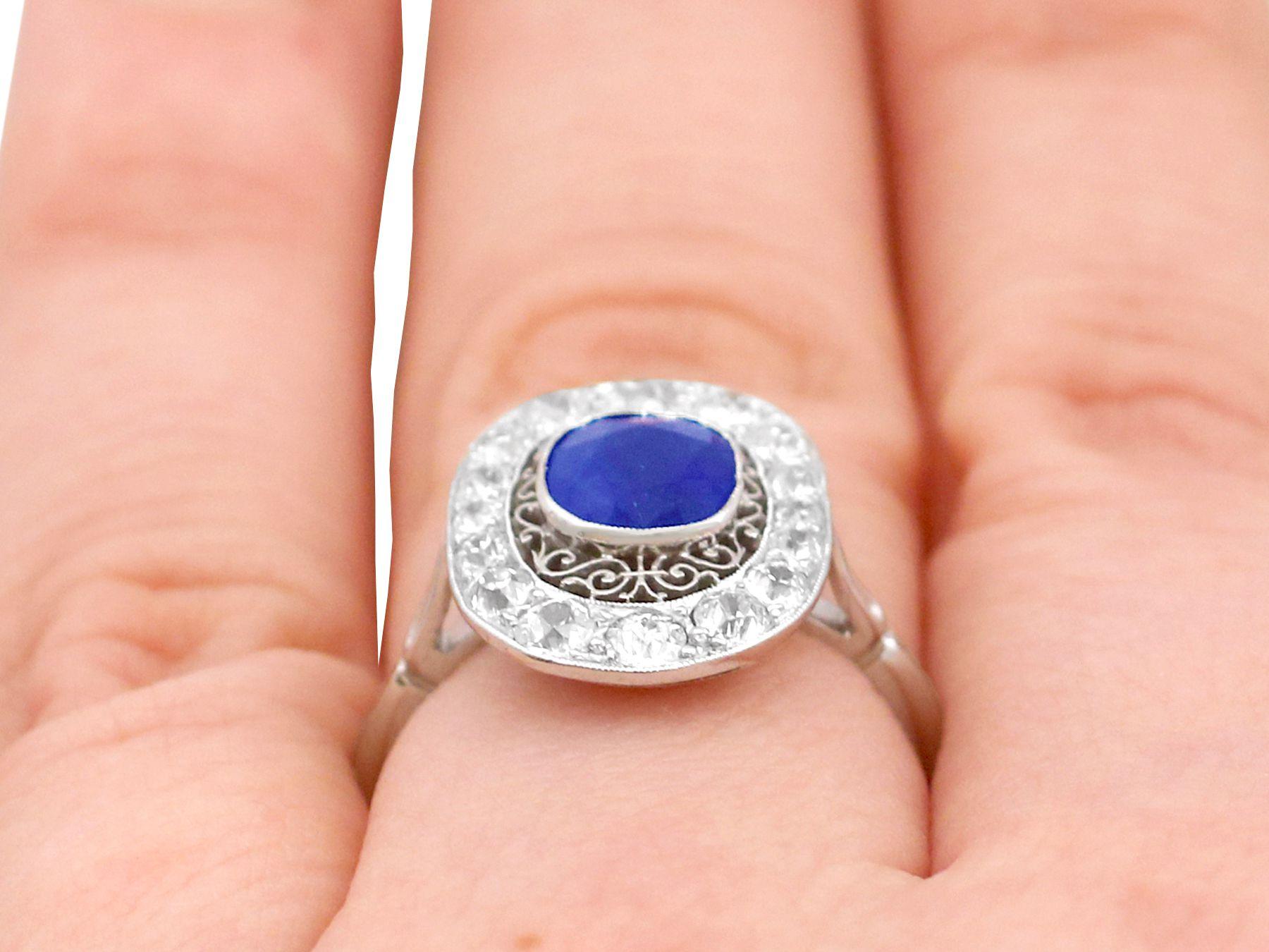 1940s 1.43 Carat Sapphire and Diamond Platinum Cocktail Ring For Sale 3