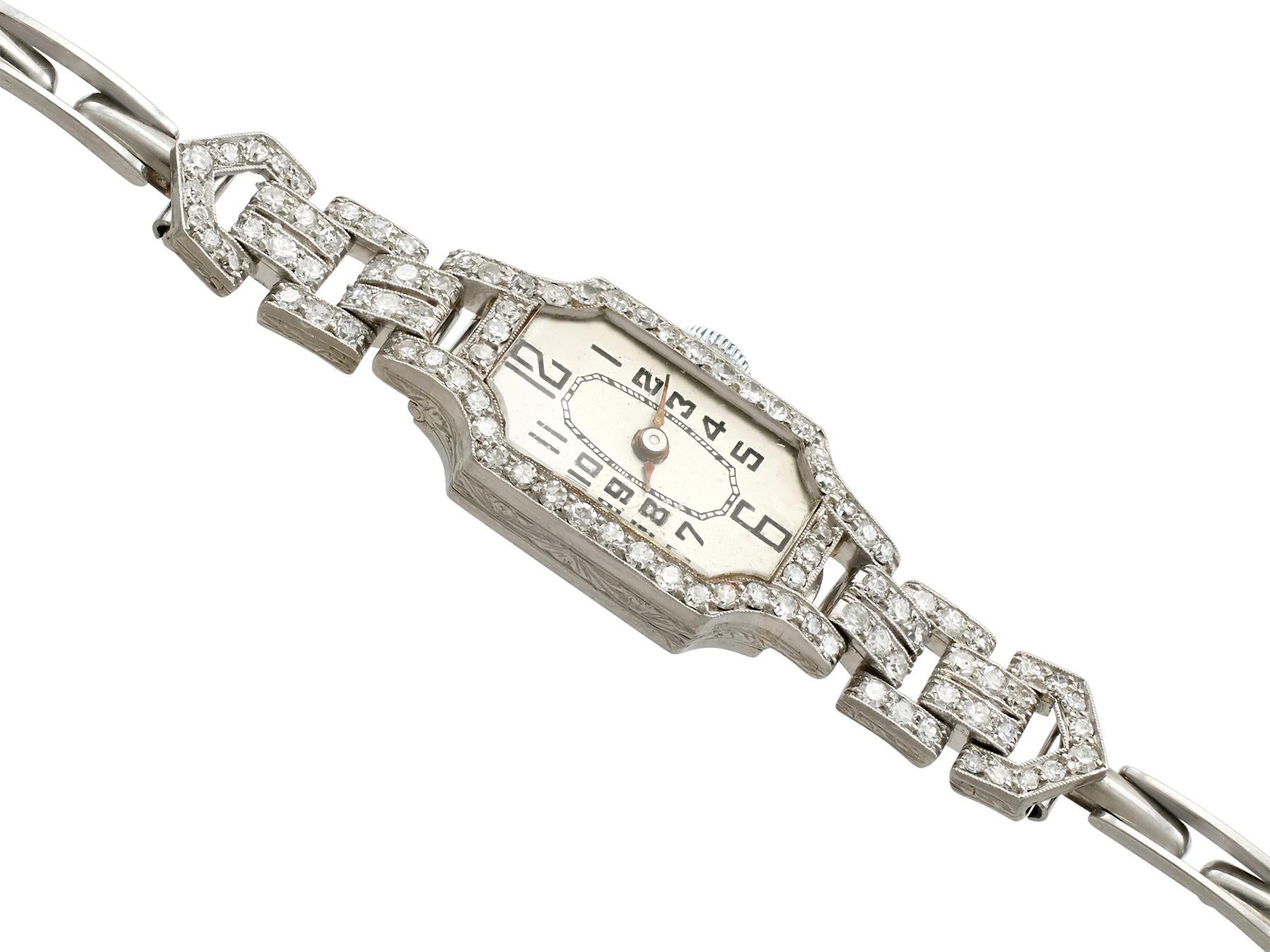 Vintage 1940s 1.45 Carat Diamond and Platinum Ladies Cocktail Watch In Excellent Condition In Jesmond, Newcastle Upon Tyne