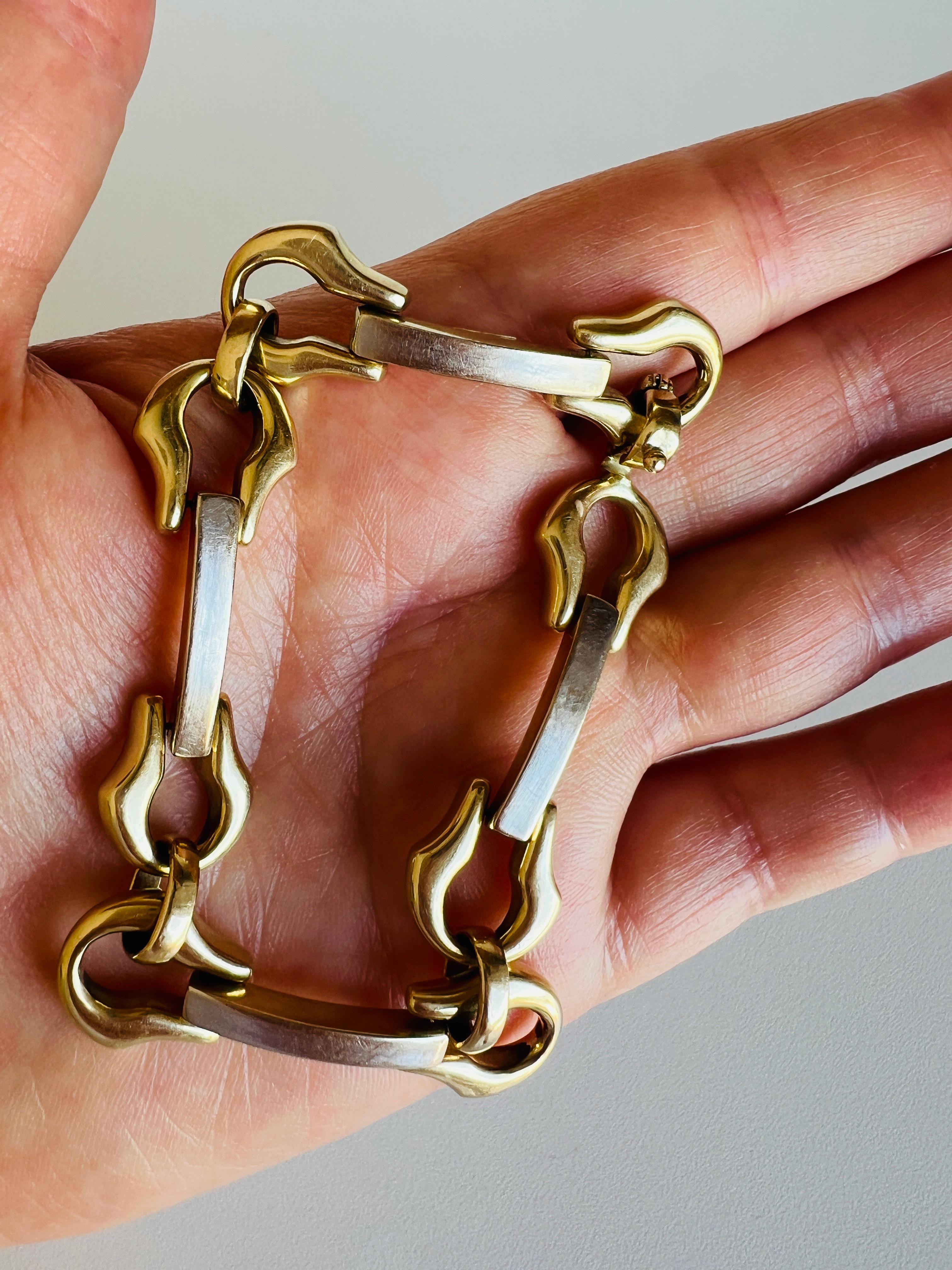 Women's 1940s 14k Italian Yellow & White Gold Retro Bracelet Horse Bit Cable Chain Link For Sale