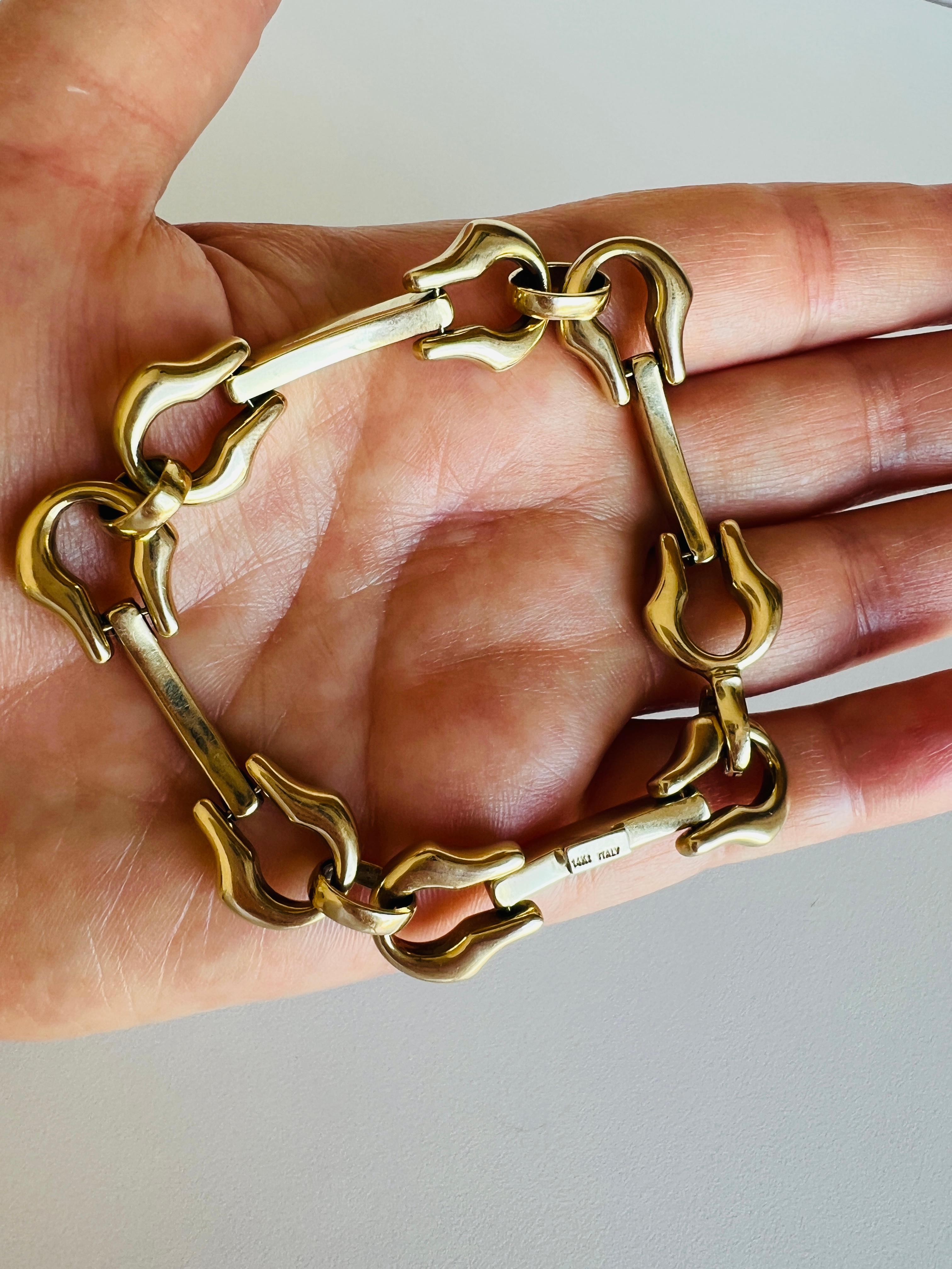 1940s 14k Italian Yellow & White Gold Retro Bracelet Horse Bit Cable Chain Link For Sale 1