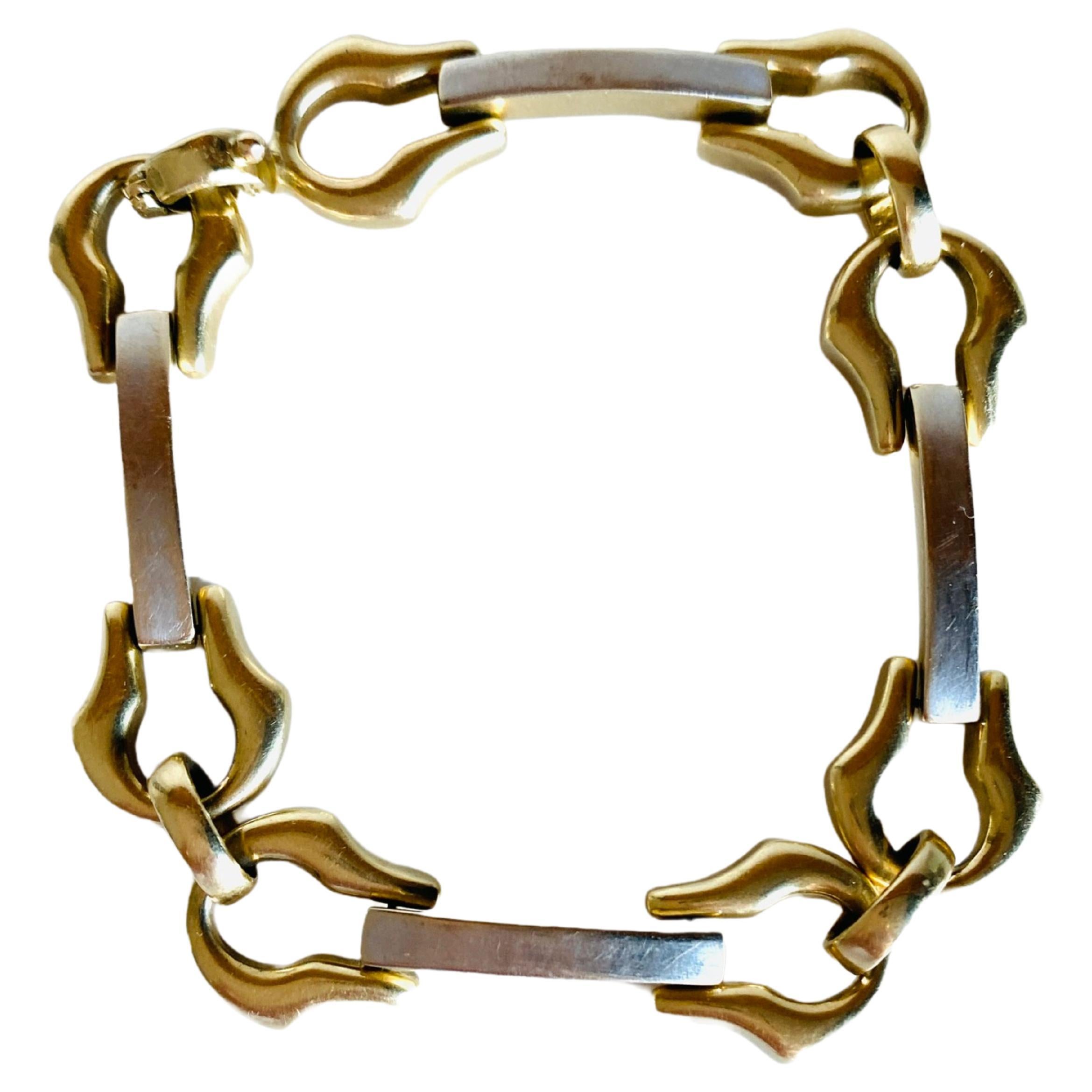 1940s 14k Italian Yellow & White Gold Retro Bracelet Horse Bit Cable Chain Link