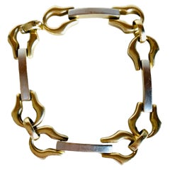1940s 14k Italian Yellow & White Gold Vintage Bracelet Horse Bit Cable Chain Link