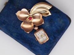 1940s 14K Rose and Yellow Gold Watch Brooch and Pin