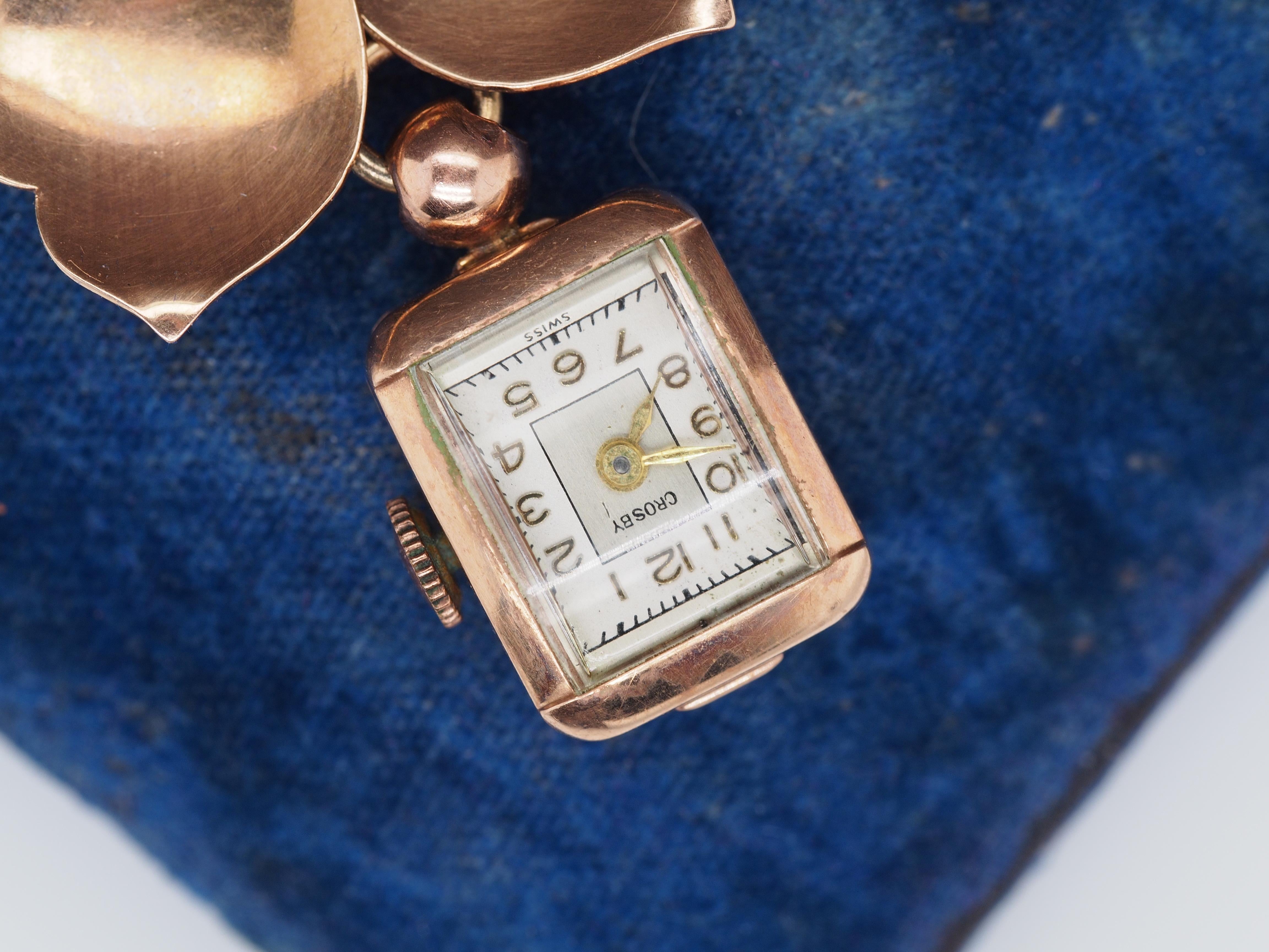 1940er Jahre 14K Rose und Gelbgold Uhr Brosche und Pin im Zustand „Gut“ im Angebot in Atlanta, GA