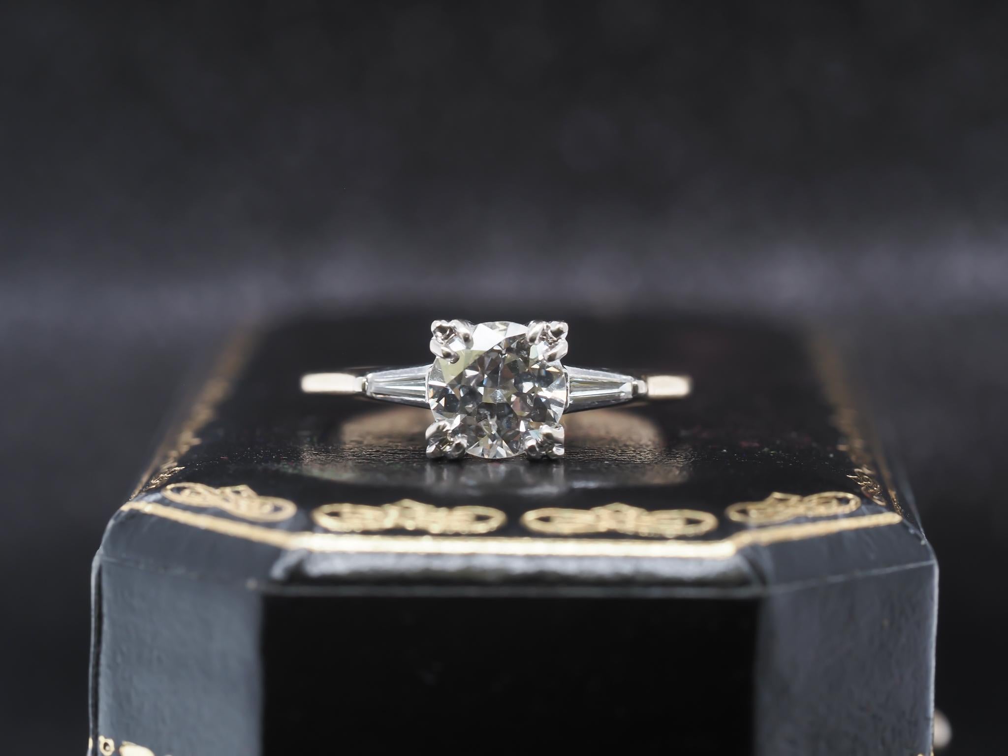 1940er Jahre 14K zweifarbiges Gold 1,15 Karat alter europäischer Diamantring