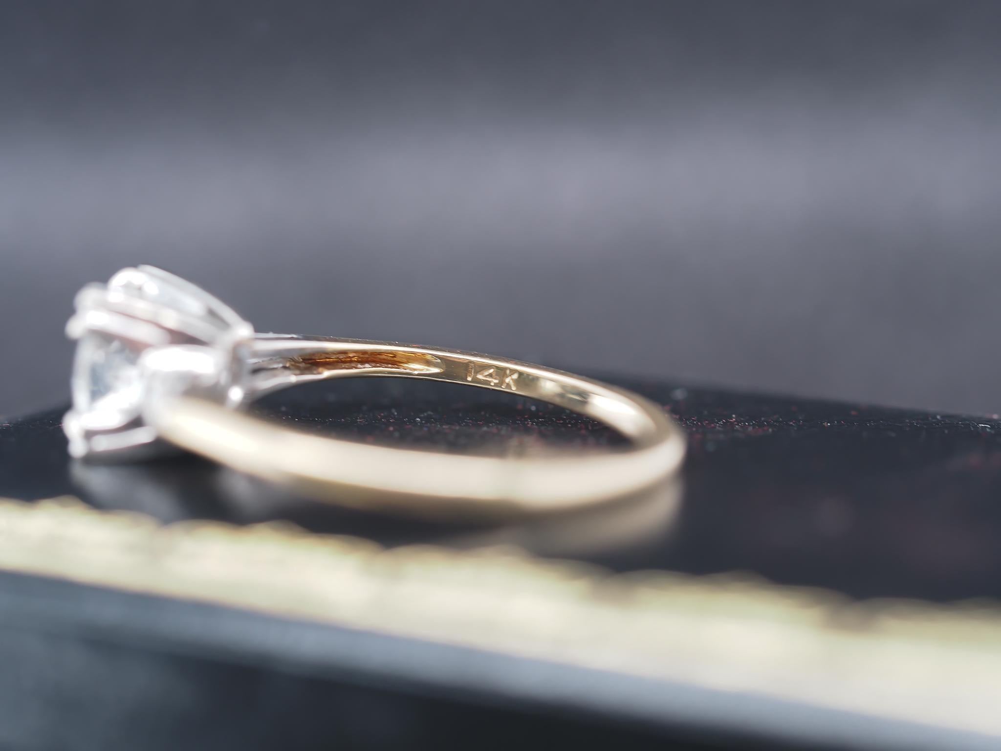 Old European Cut 1940s 14K Two Tone Gold 1.15ct Old European Diamond Ring For Sale