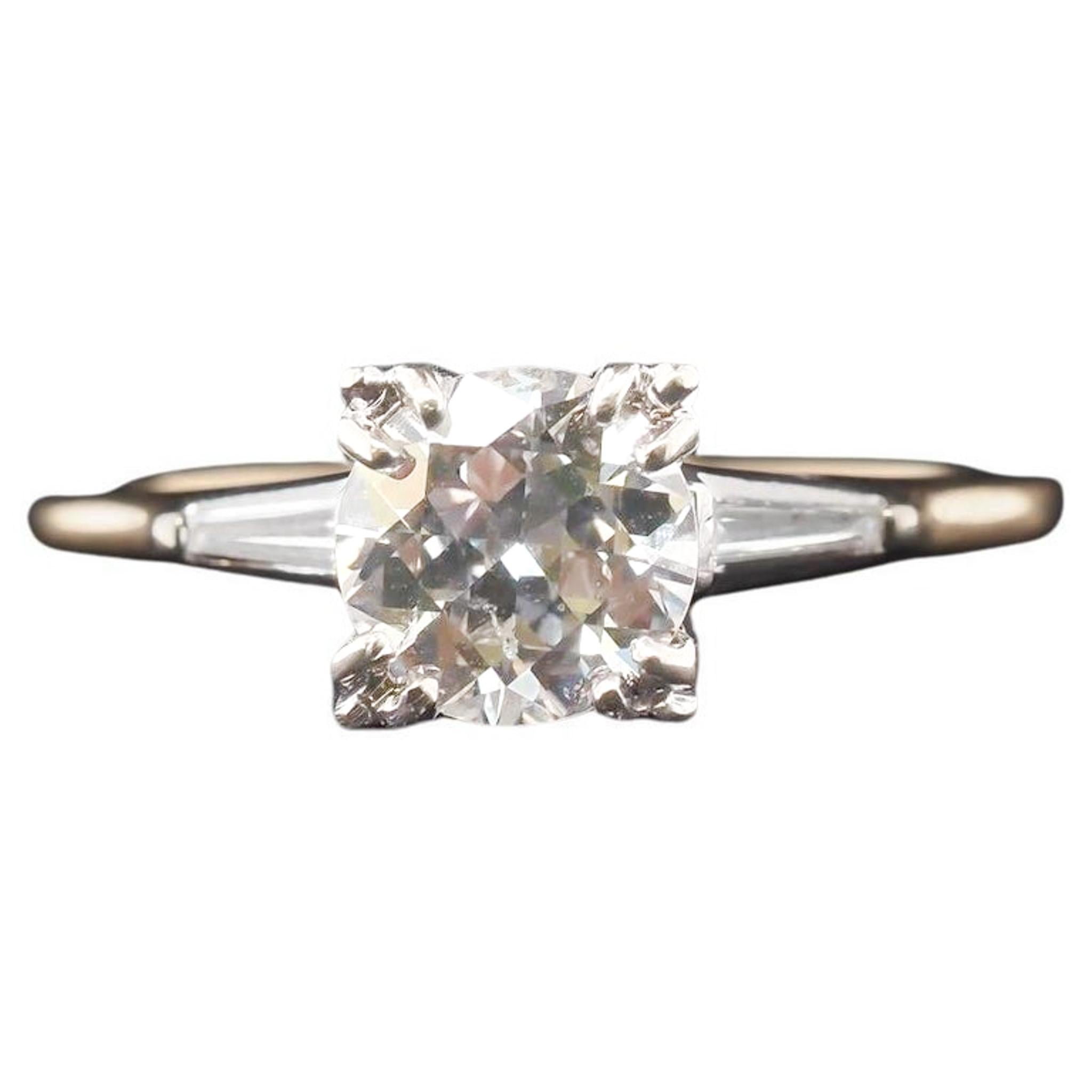1940s 14K Two Tone Gold 1.15ct Old European Diamond Ring For Sale