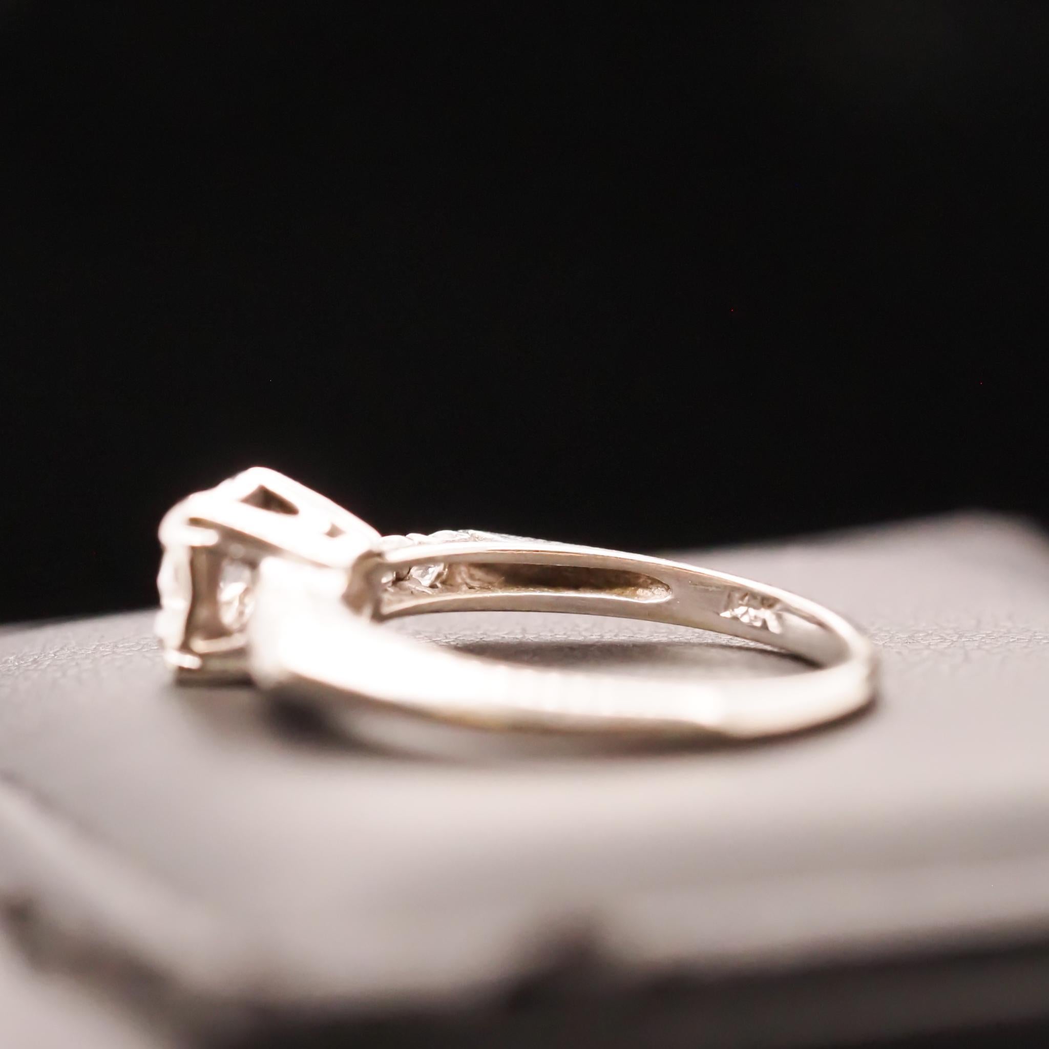 Art Deco 1940s 14K White Gold .40ct Old European Cut Diamond Engagement Ring For Sale